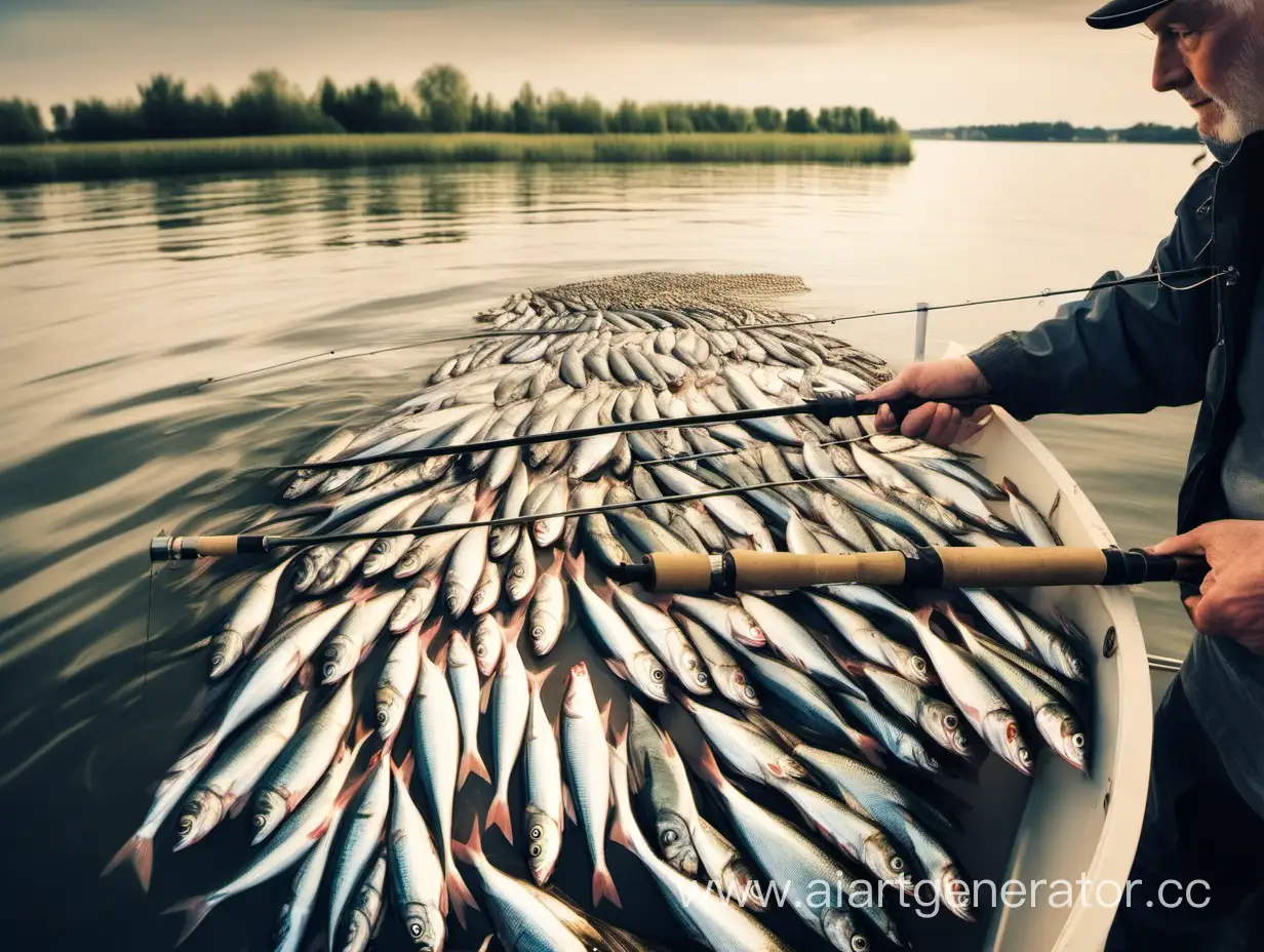Рыбалка ловим селёдку на удочку с лодке в германии на реке шляйе