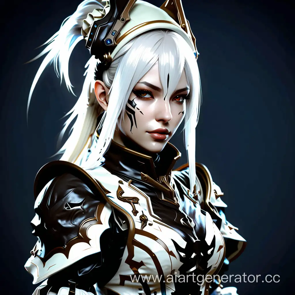 Девушка с белыми волосами в форме боевой горничной в стиле игры warframe