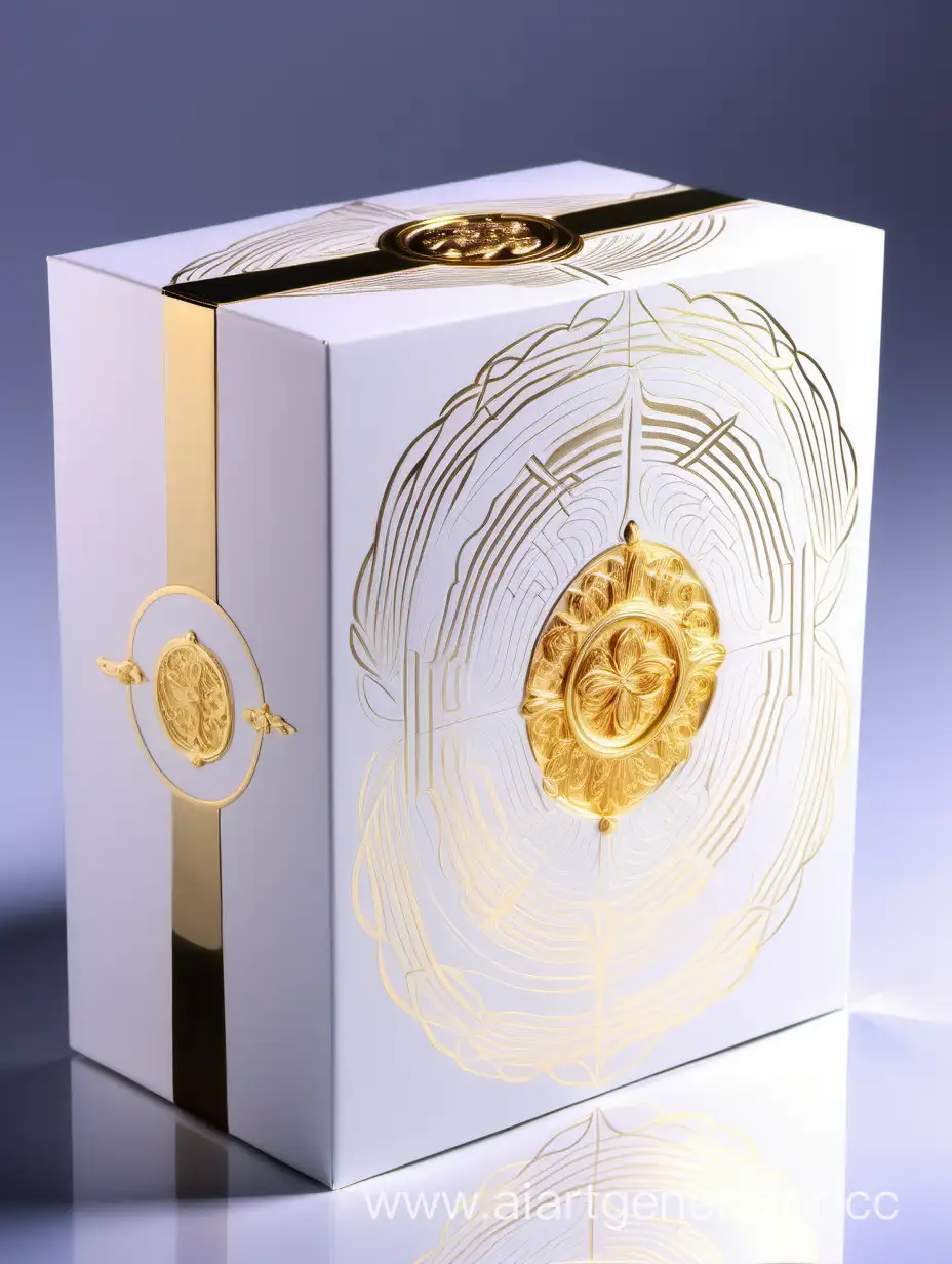 white perfume box with 3 golden lines emboss patterns and Uv print 