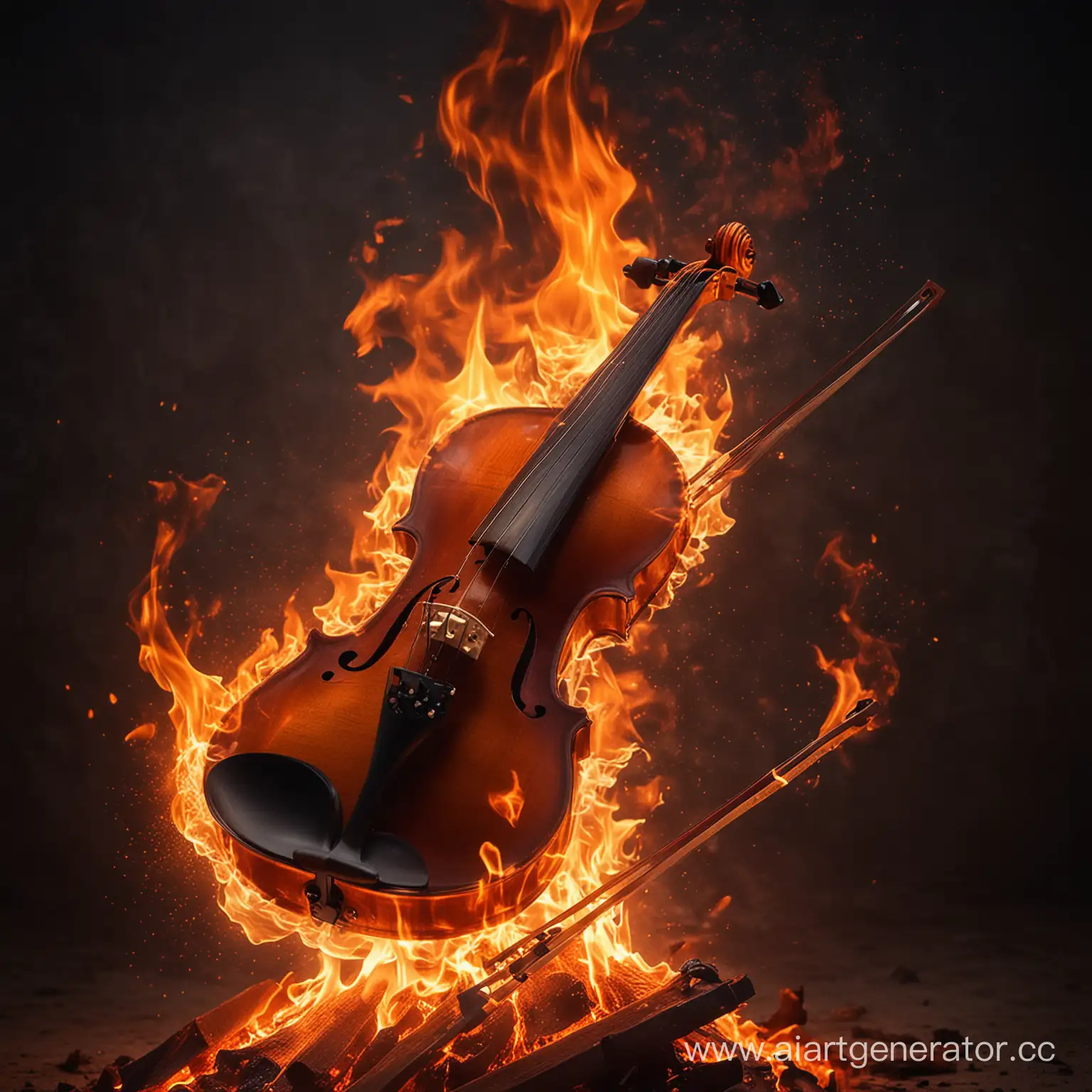 скрипка в огне, раскаленная, в пламени