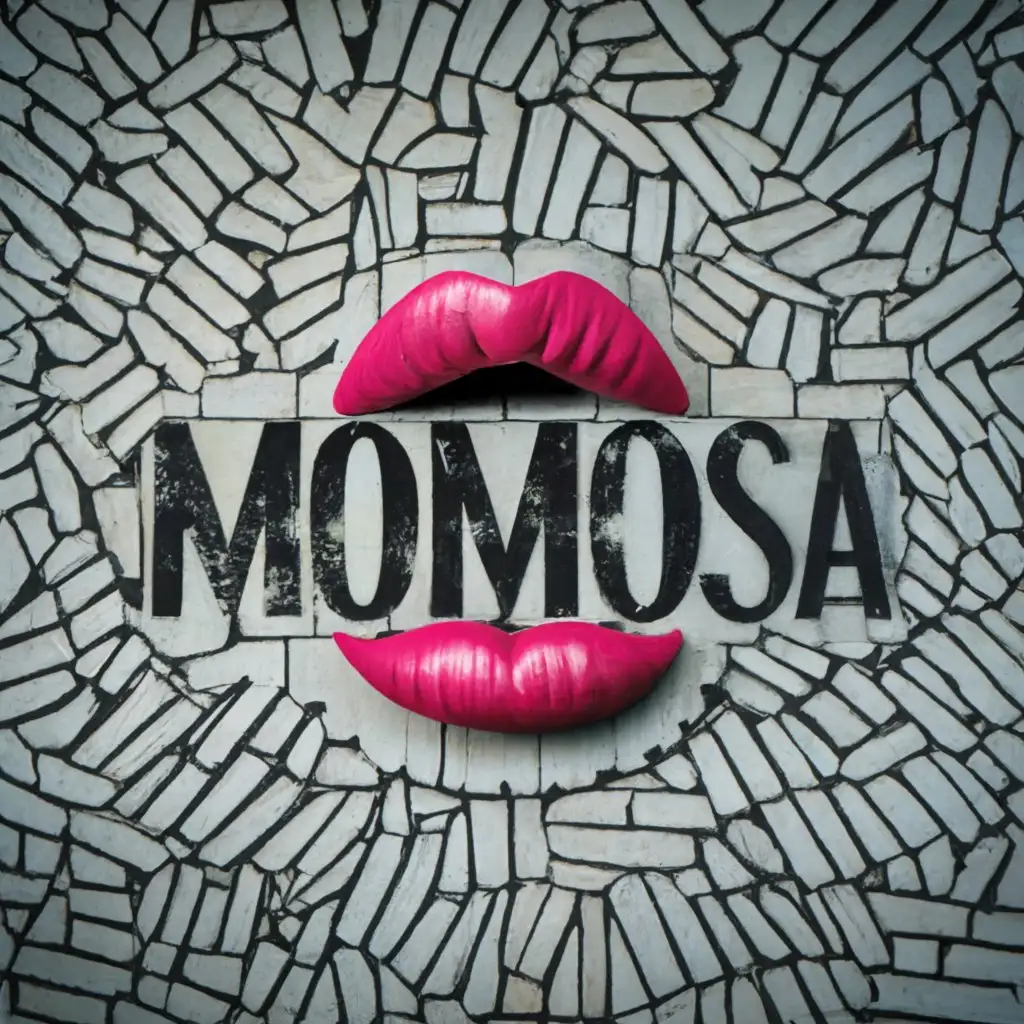 logo 8k UHD RENDER , SPRAY PAINT MOSAIC ANDY WARHOL INSIDE WOMEN LIPS , with the text "MOMOSA", photorealistic typography Using aspects from the most successful LOGO's , be used in Entertainment industry