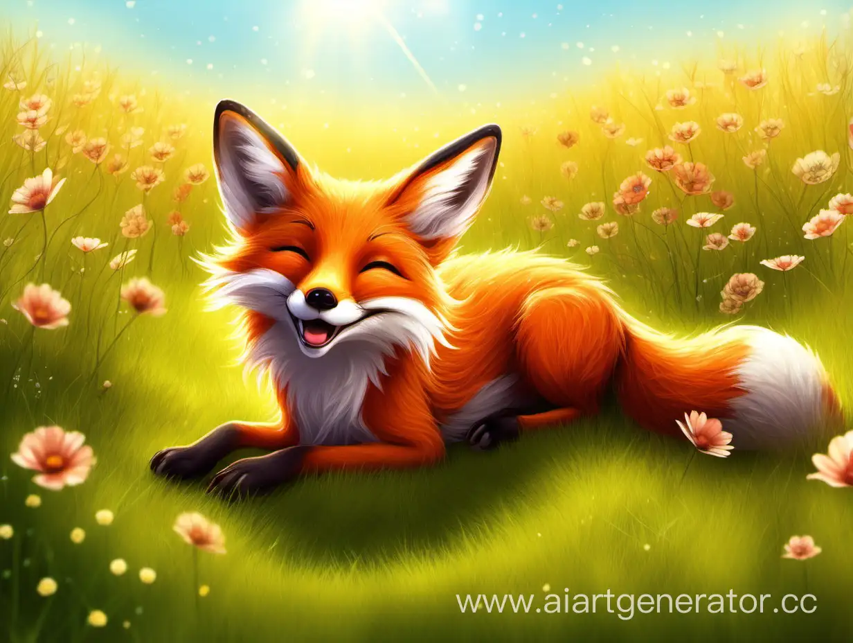 Cheerful-Fox-Basks-in-Sunlight-in-a-Meadow