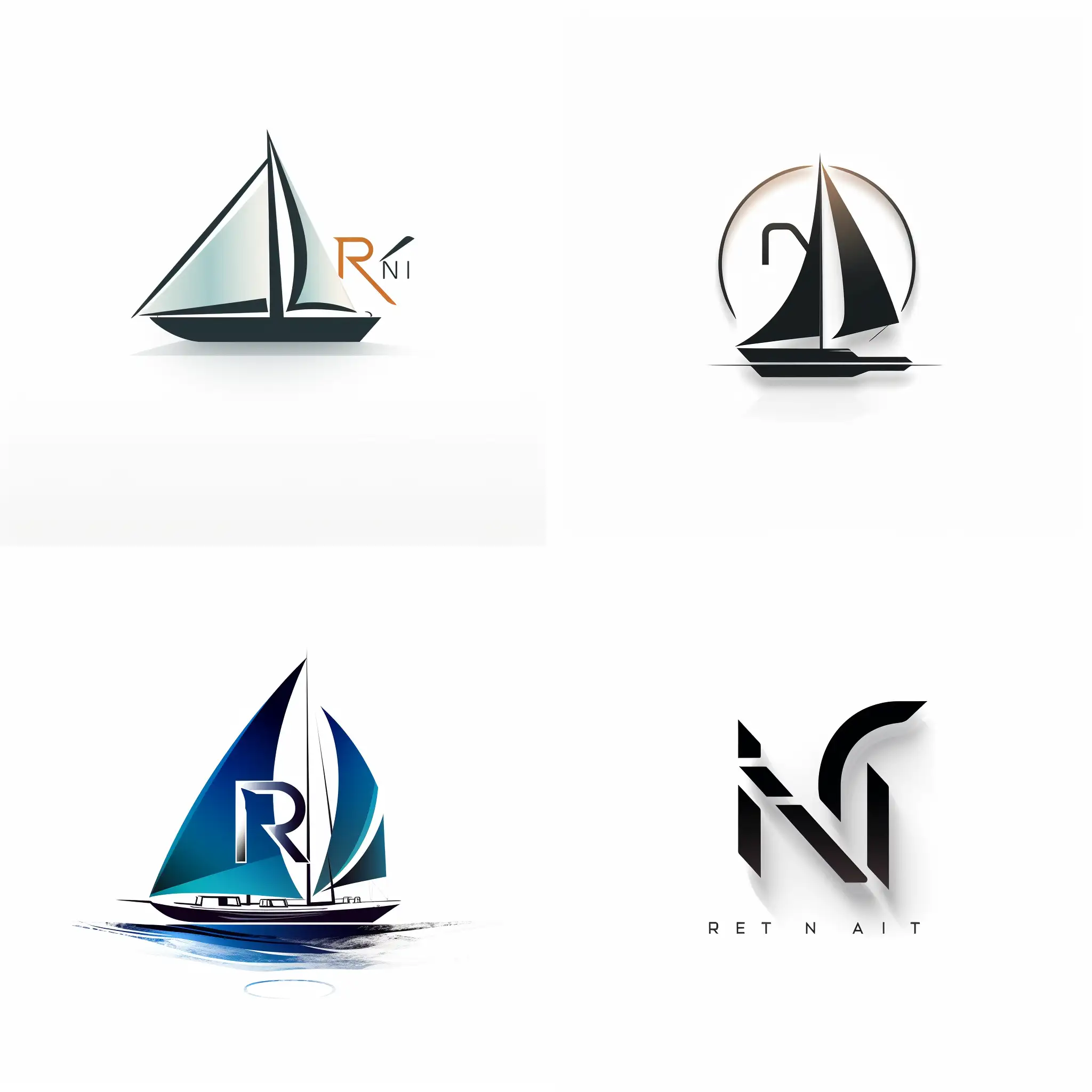 Modern minimalist logo of "RNT", iconic ship logo, vector, on white background