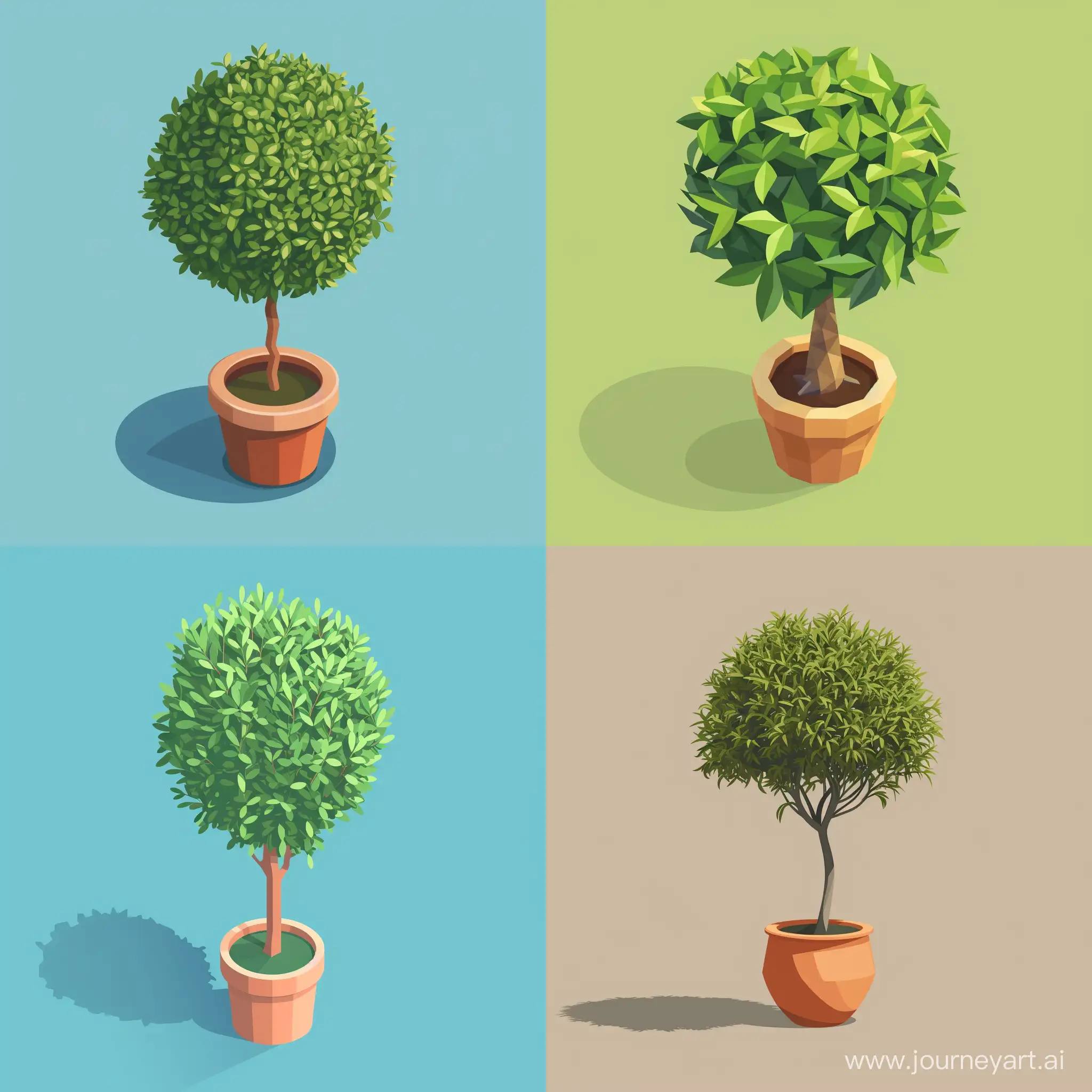vector round tree in a flowerpot in an isometry, in minimalistic geometric form, 