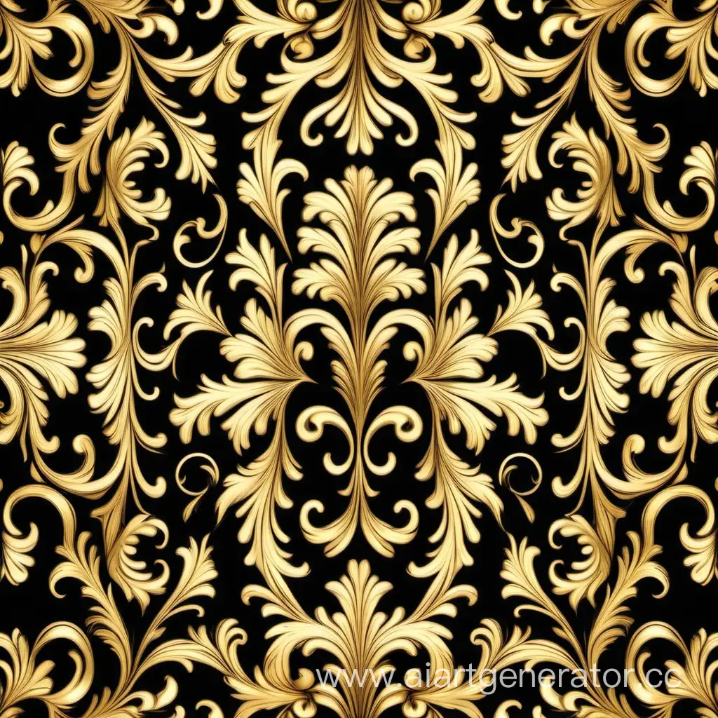 a pattern of floral, Baroque  movement, repeating pattern, golden and black vector illustration 