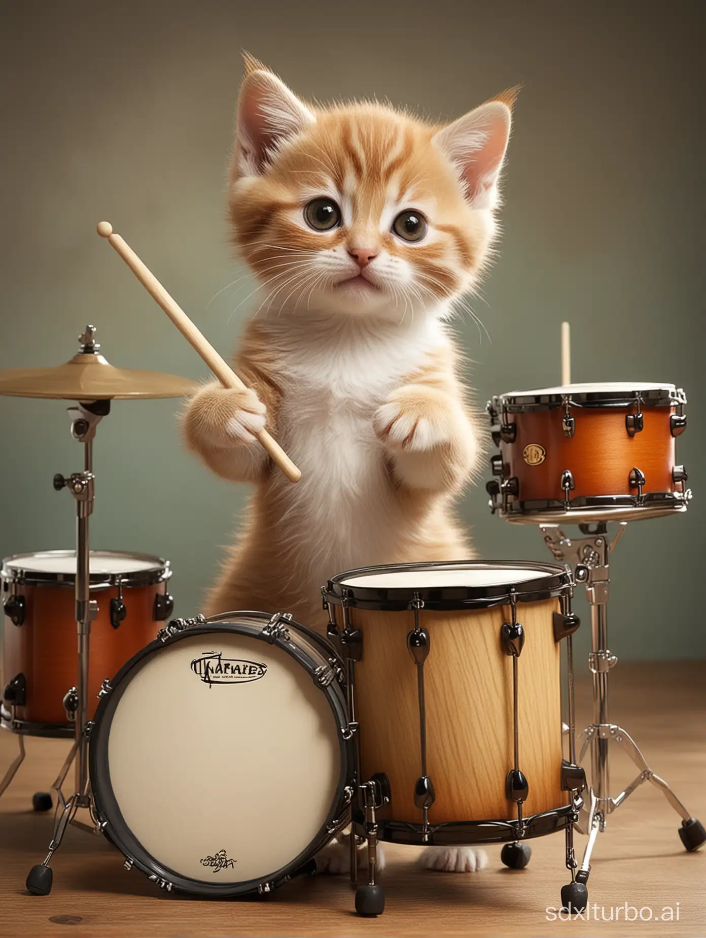 ANTHROPOMORPHIC KITTEN playing drums