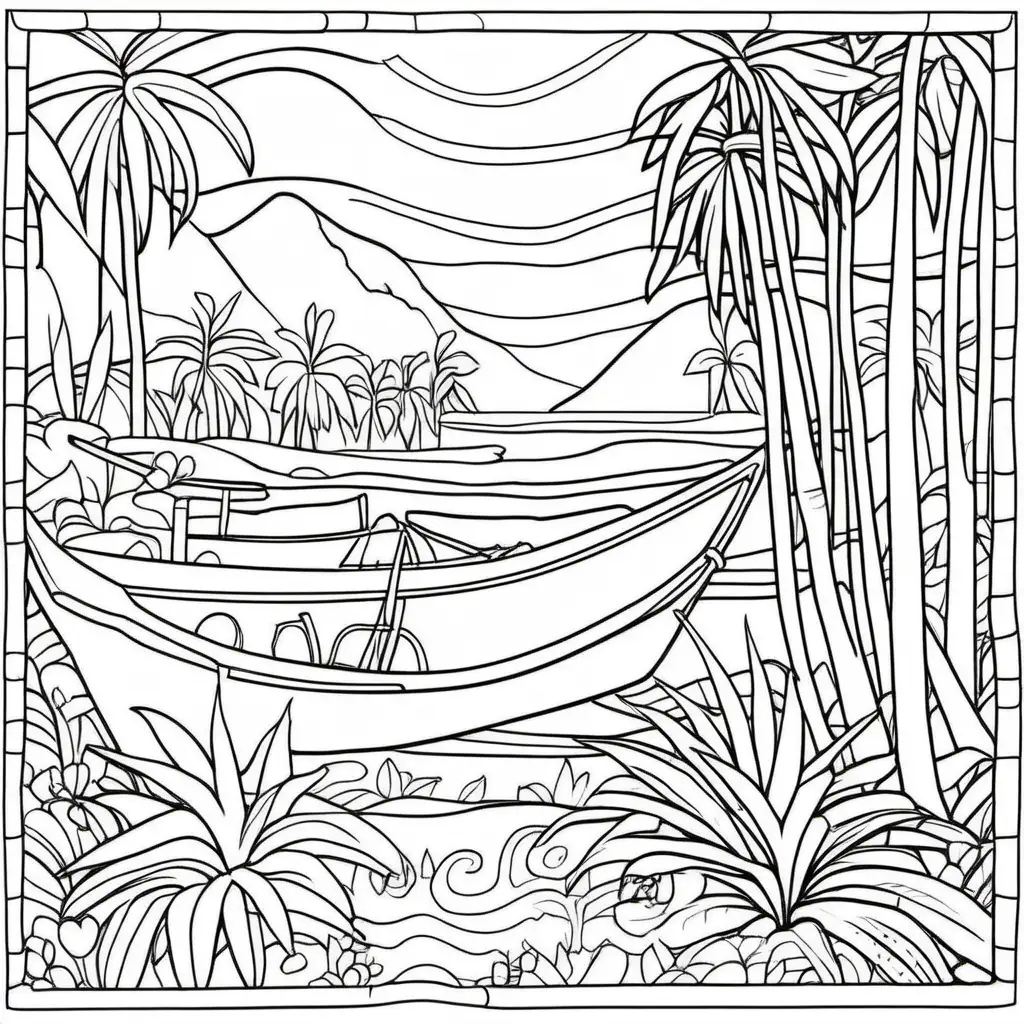 Tropical Paradise Coloring Page Inspired by Gauguin Paintings