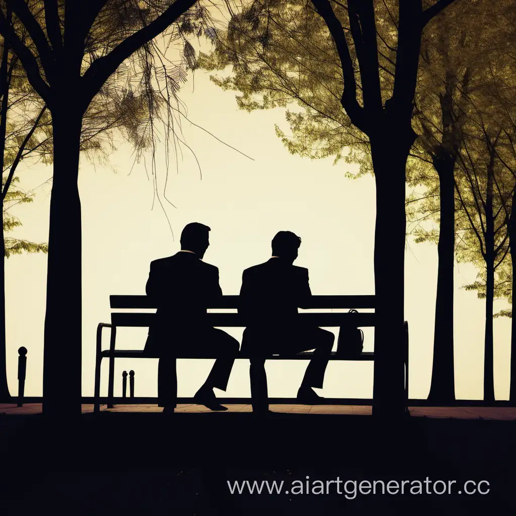 Men-in-Suits-on-Park-Bench-at-Dusk