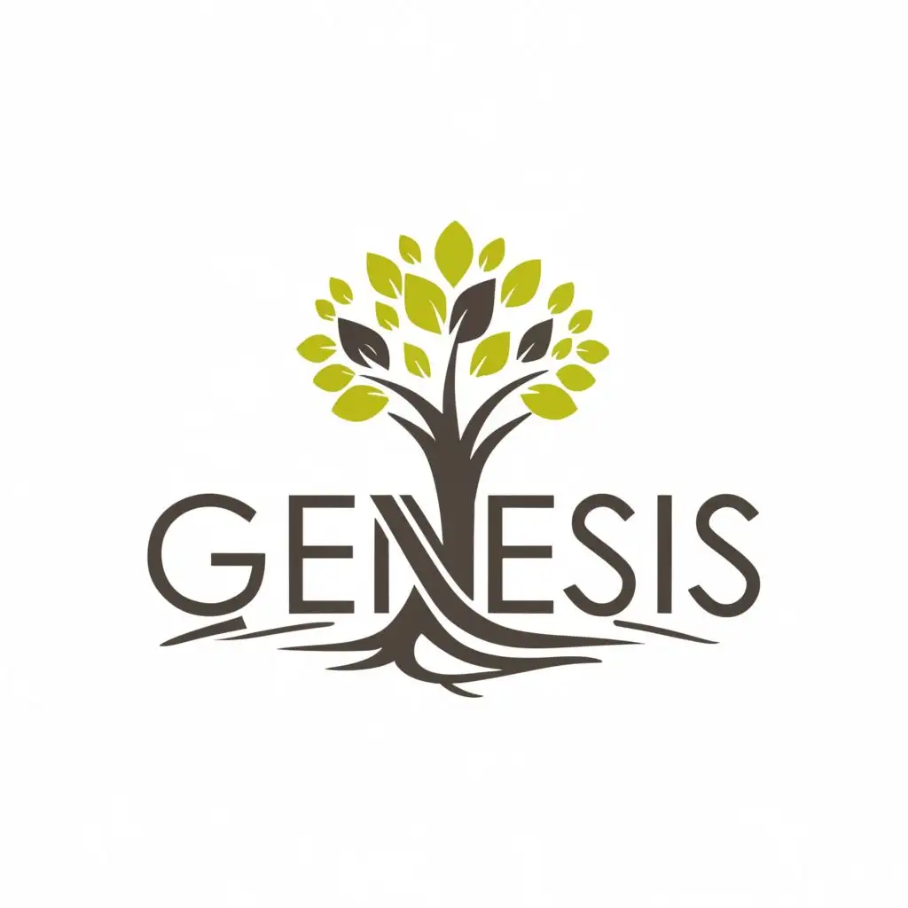 logo, trees, with the text "Genesis", typography
