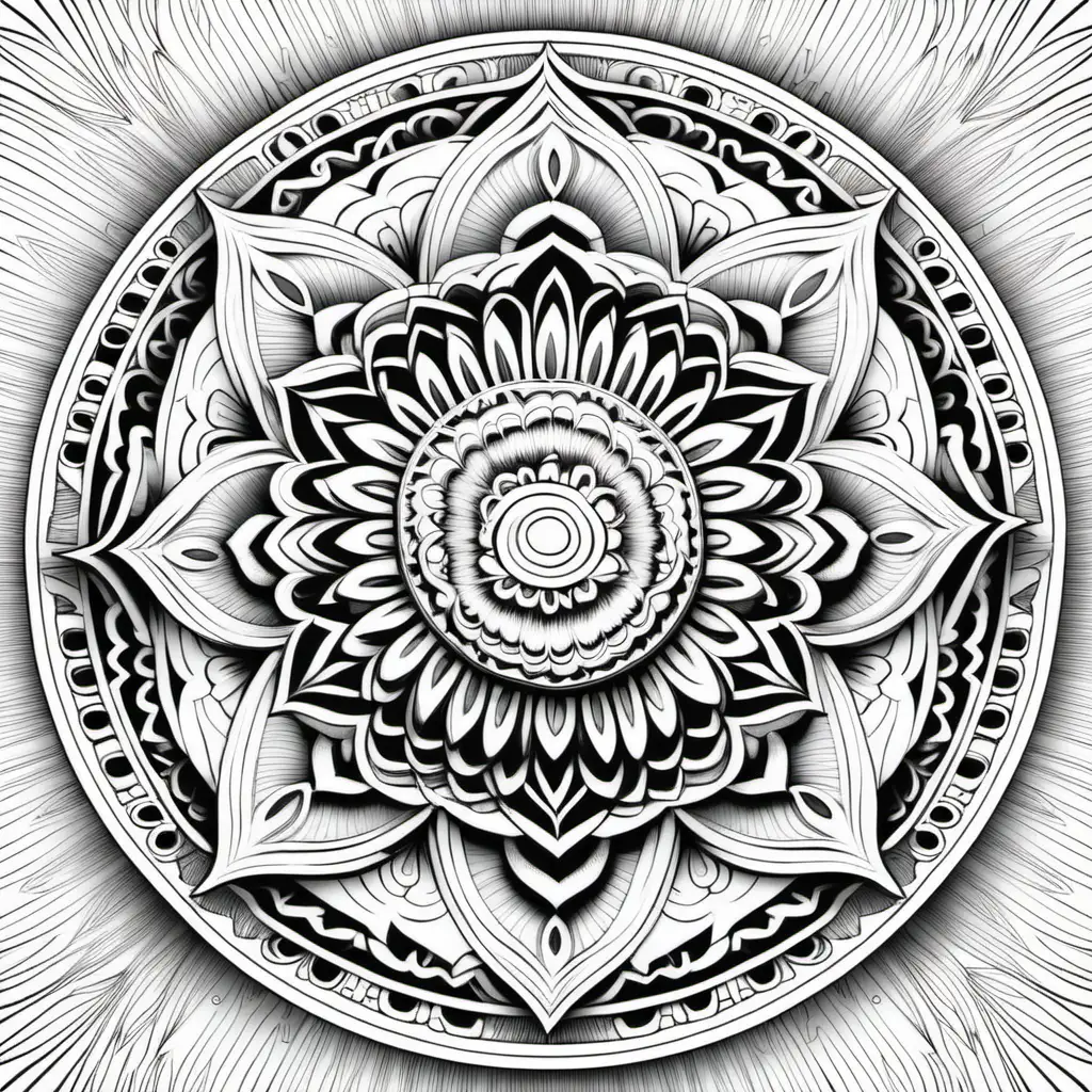 Intricate Mandala Coloring Page for Stress Relief and Mindful Relaxation