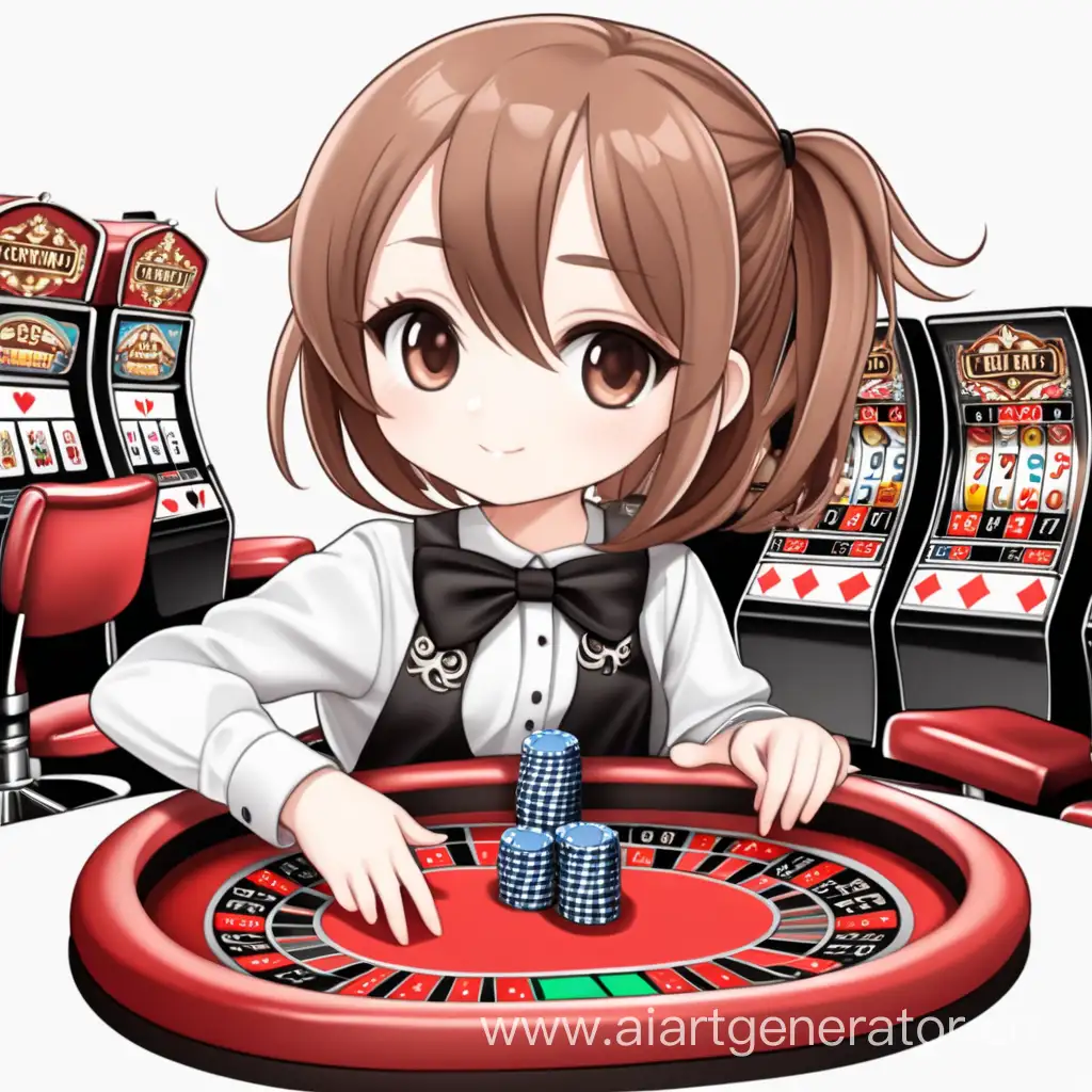 cute chibi girl playing in a casino on a white background