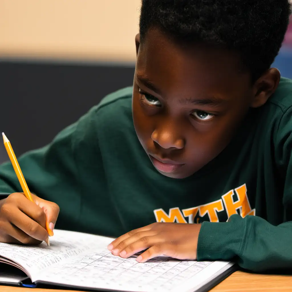 Diligent 5th Grade Black Student Studying Math Homework