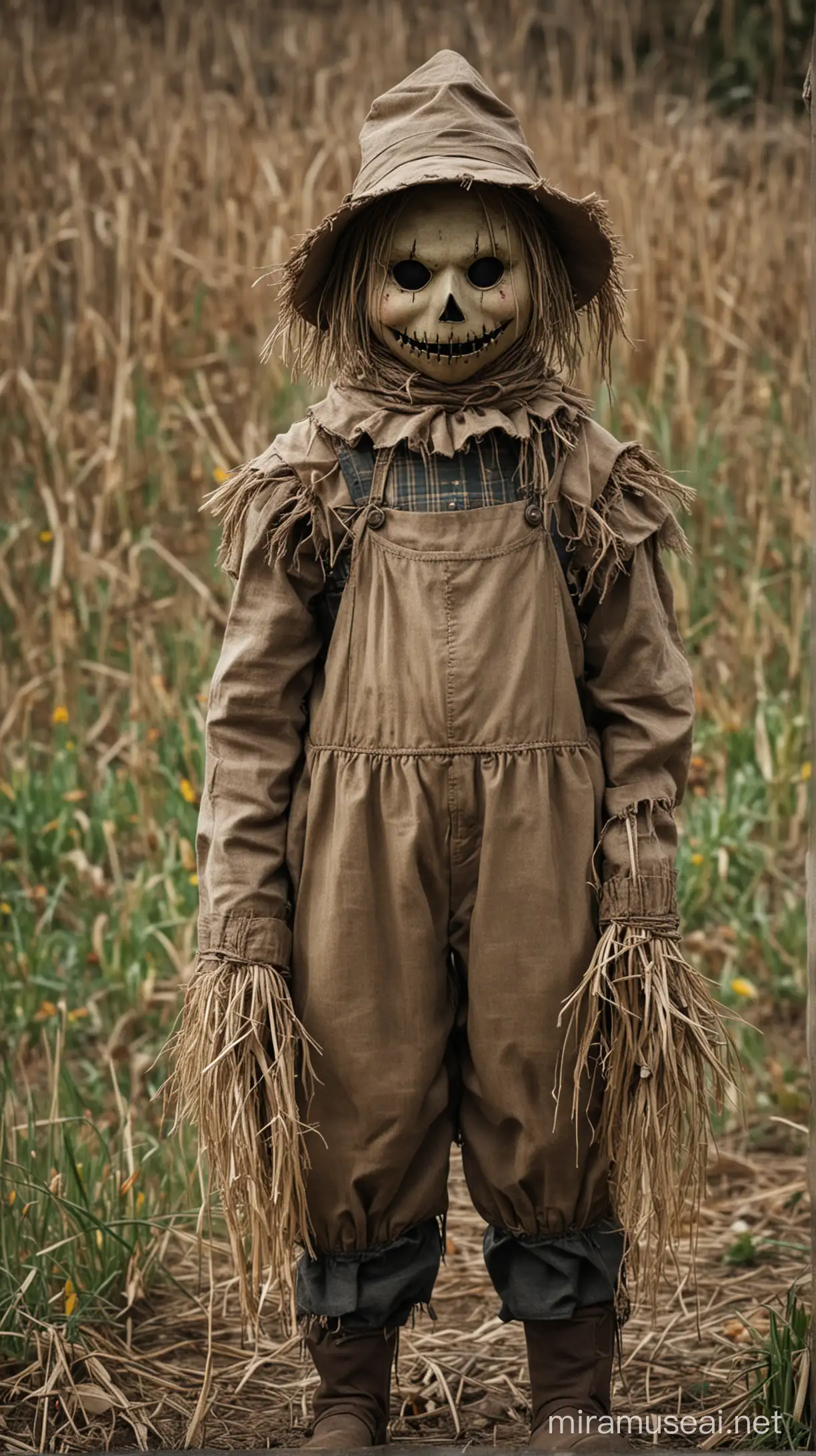 Eerie Child Scarecrow Standing Alone in Moonlight