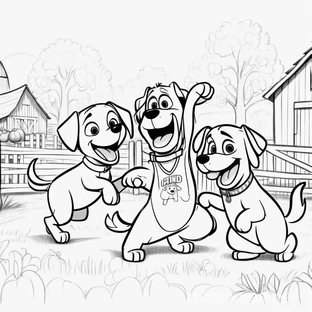  dance dogs in the farm, pixar disney outline Sketch 