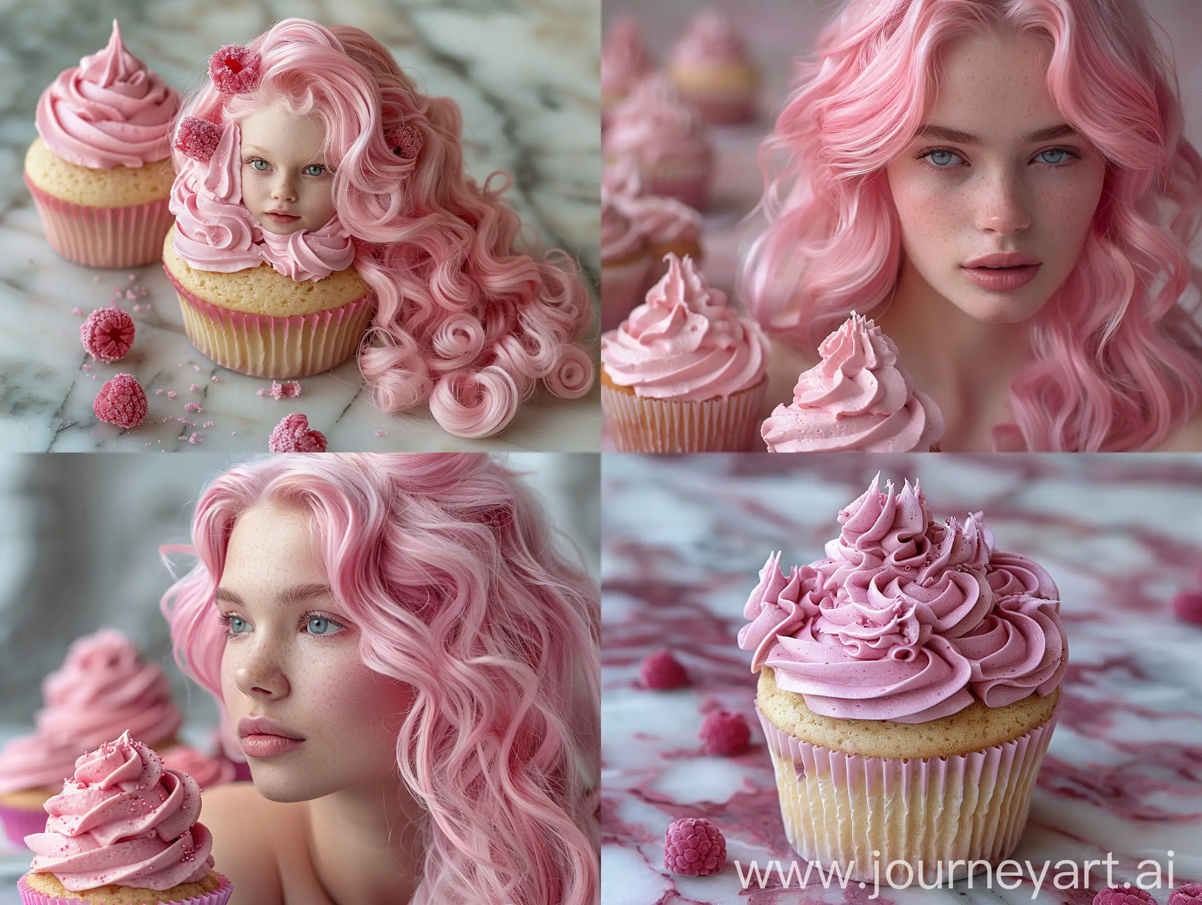 pink hair, pink cupcake  --style raw --stylize 750.