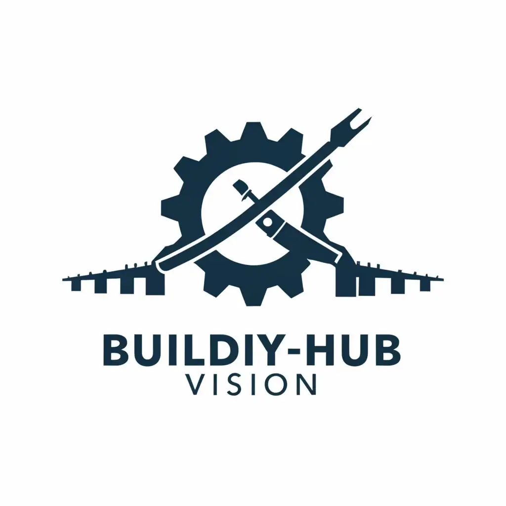 a logo design,with the text "BuilDIYHub vision", main symbol:gear tools bridge,Minimalistic,be used in Construction industry,clear background