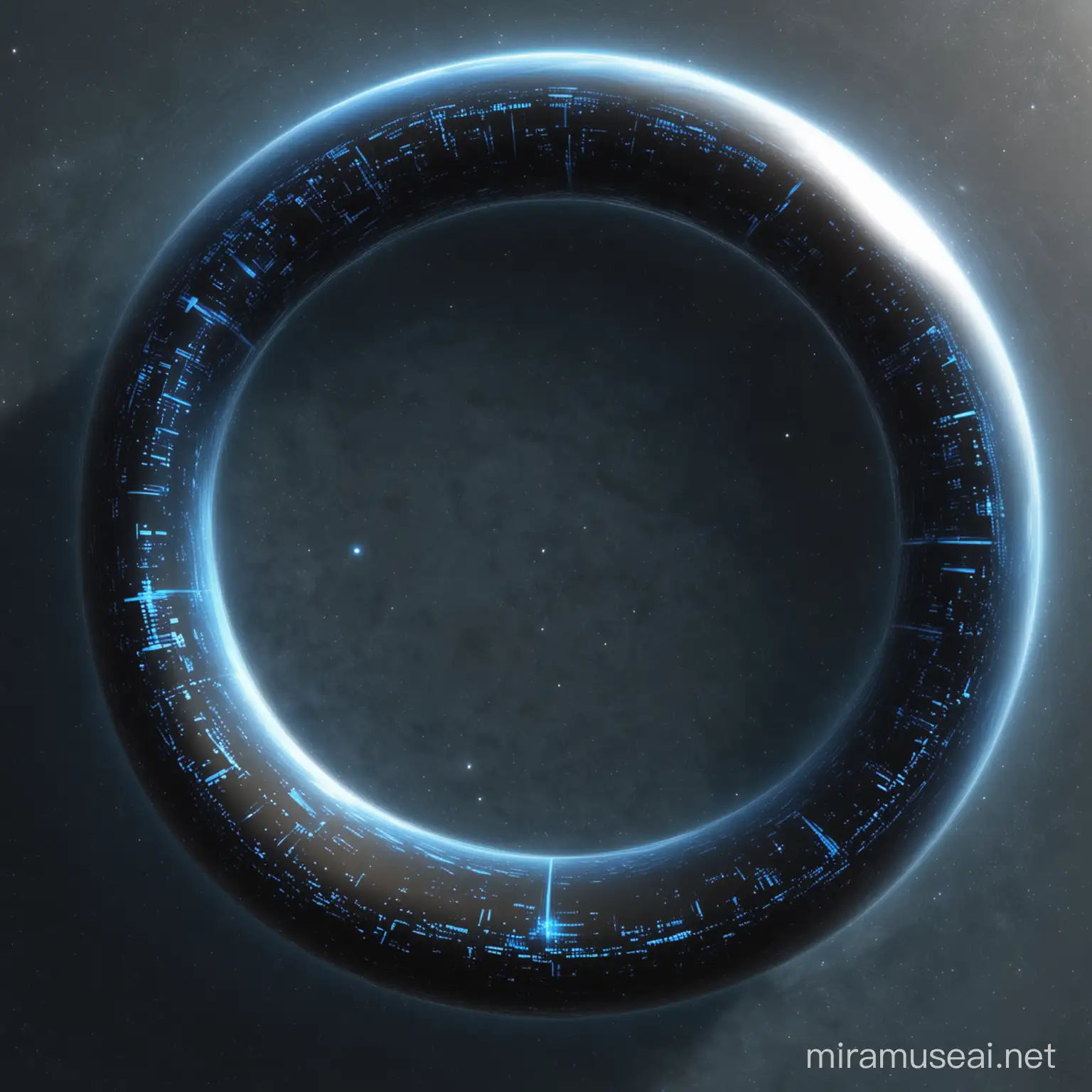 Blue Matrix Ring Encircling a Planet