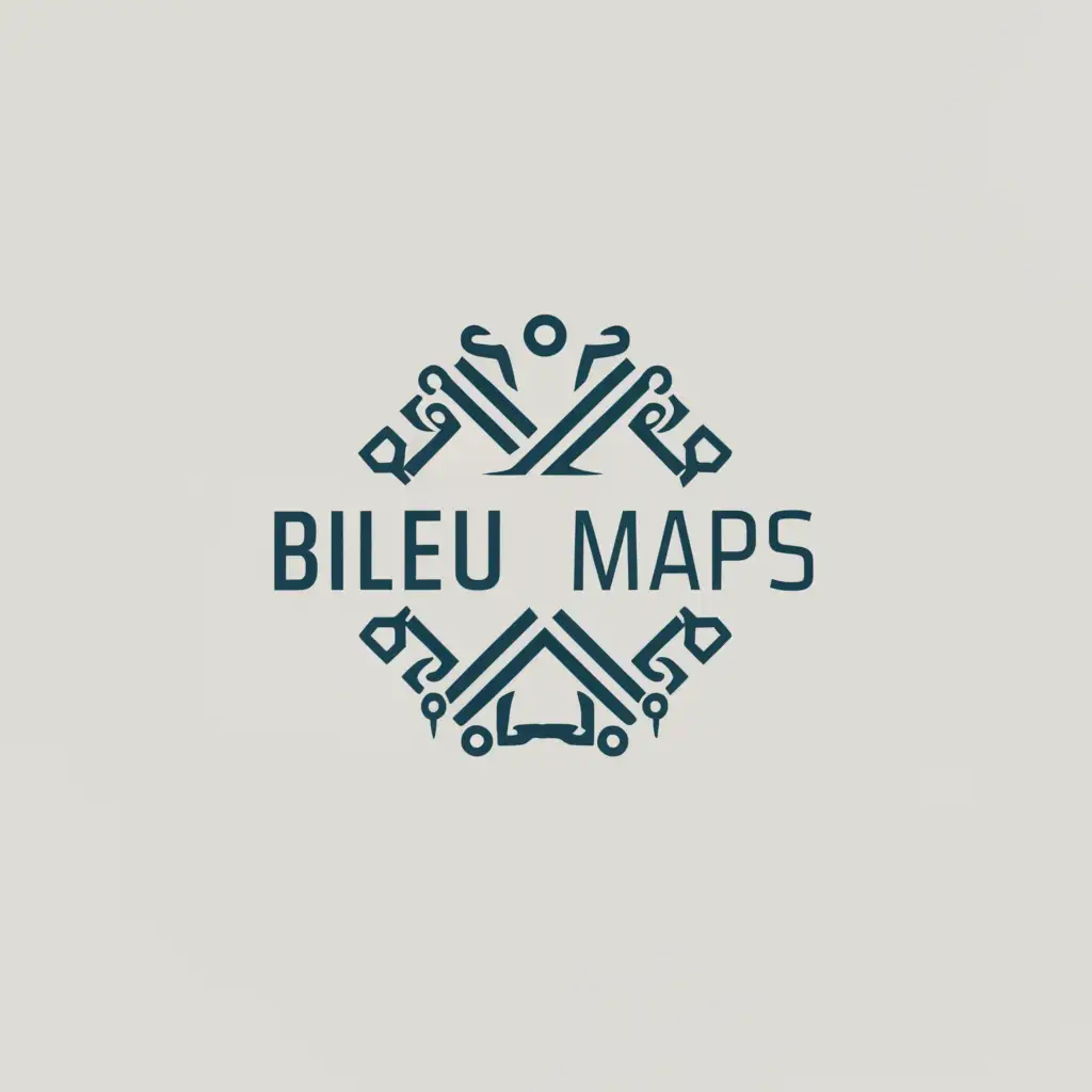 a logo design,with the text "BLEU MAPS", main symbol:collar, scissor & shirt clothing related symbols in circle shape logo,Minimalistic,clear background