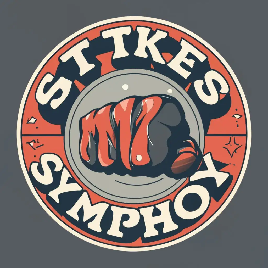 logo, punch,fighter, with the text "StrikeSymphony", typography