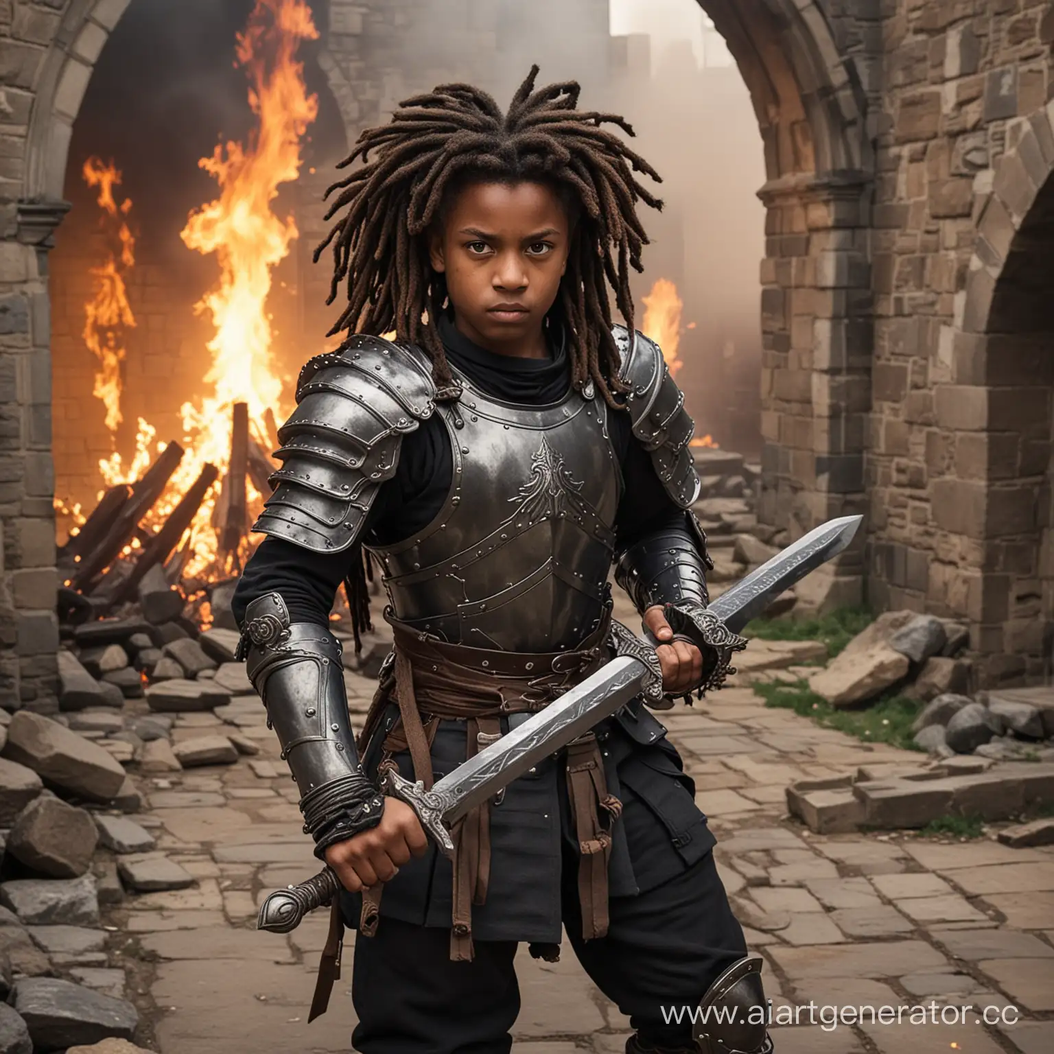 Courageous-Young-Warrior-Black-Teenage-Boy-Battles-in-Castle-Amid-Flames
