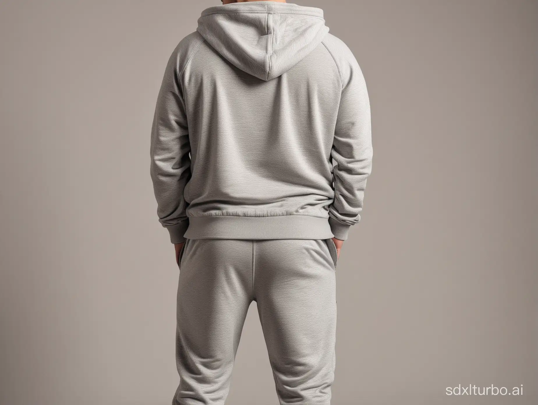 A man in a tracksuit, from behind, full figure.