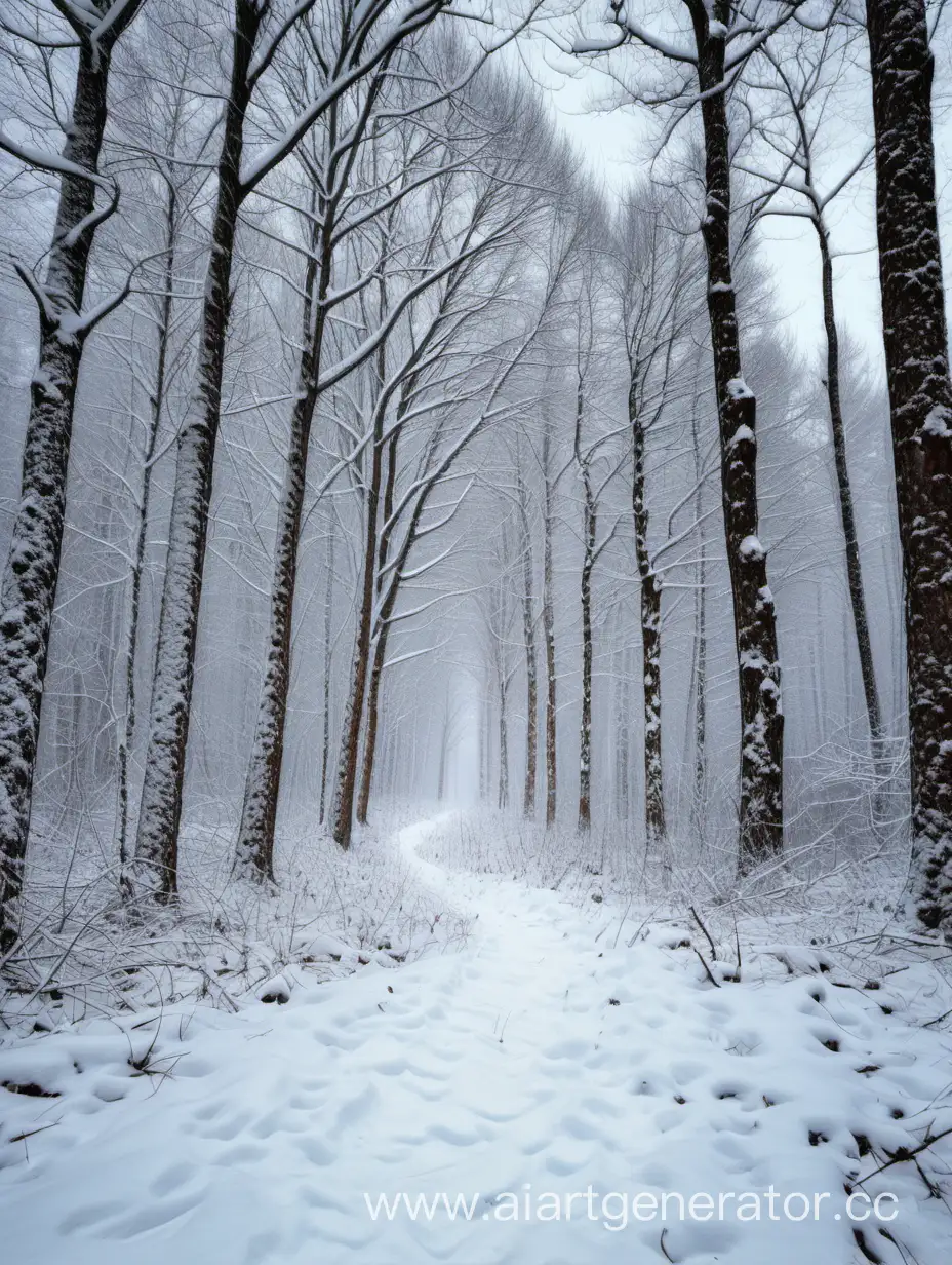 Tranquil-Snowy-Forest-with-Scattered-Trees-and-Path