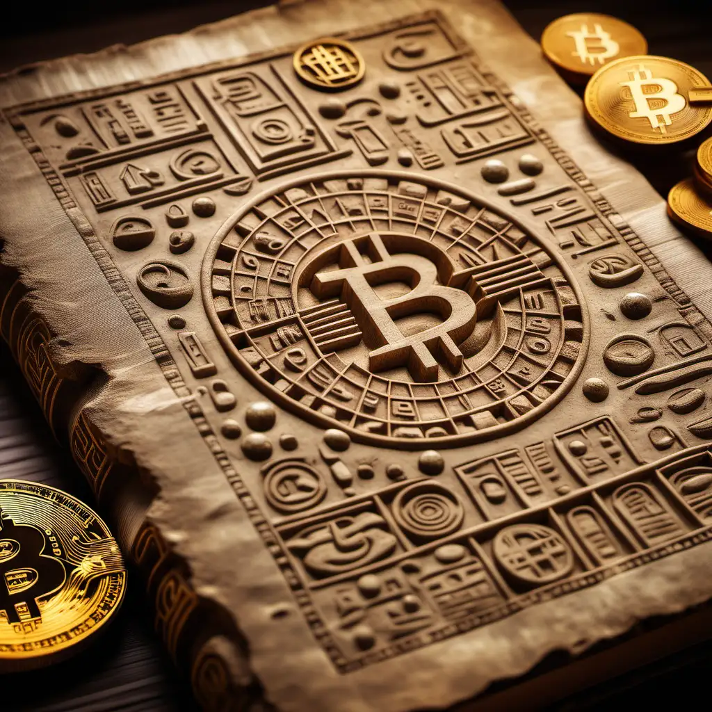 Cryptic Fusion Ancient Book with Bitcoin and Hieroglyphs