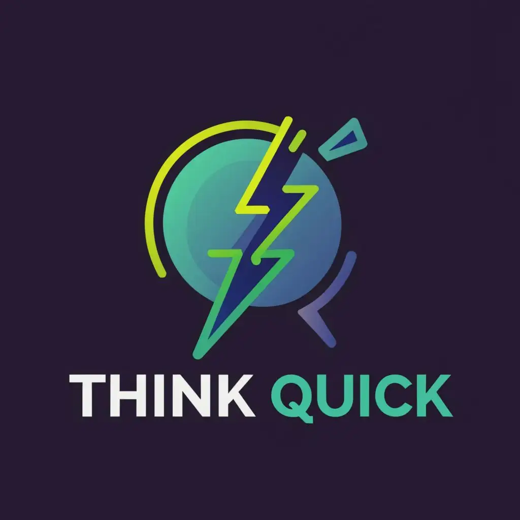 a logo design,with the text "Design a sleek and modern logo featuring the text "Think Quick" in bold, futuristic font. Incorporate elements that suggest speed and intellect, such as a lightning bolt merging with the letter Q or a thought bubble surrounding the text. Use vibrant colors like blue or green to convey a sense of energy and dynamism.", main symbol:Think Quick,complex,clear background