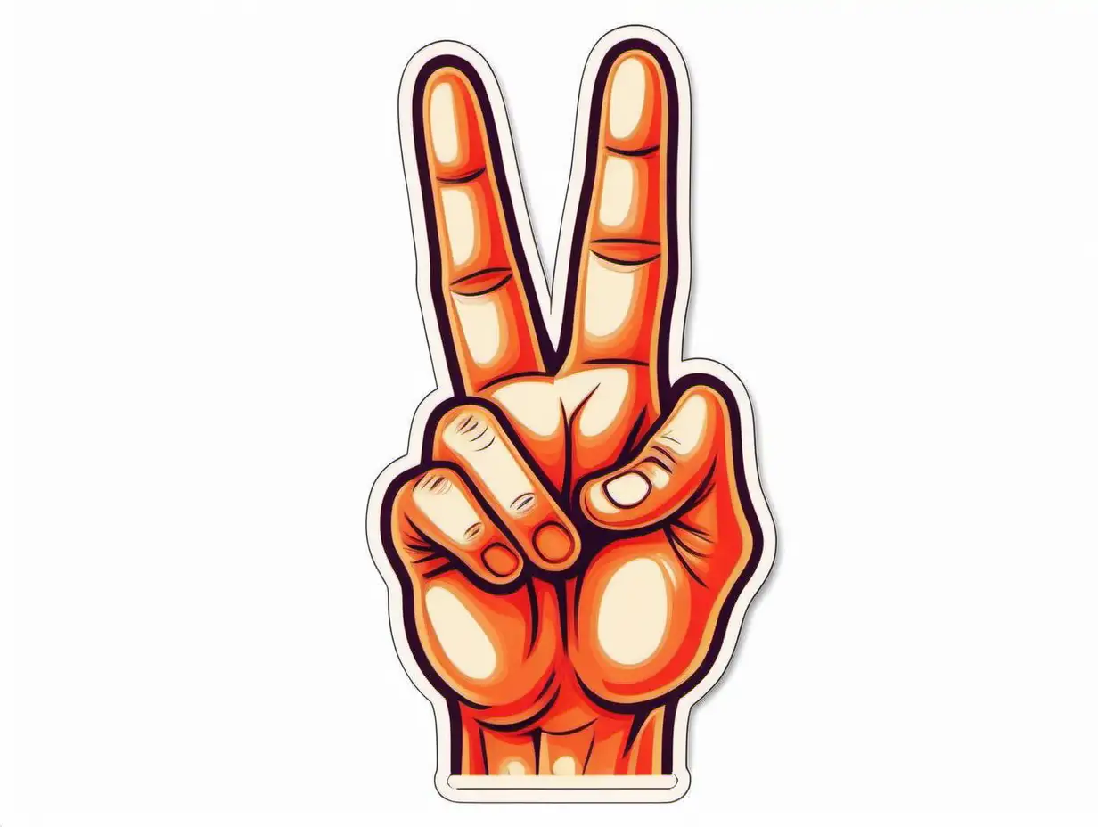 USA 2 Finger Peace Hand Sign, Sticker, Lovely, Warm Colors, mural art style, Contour, Vector, White Background, Detailed
