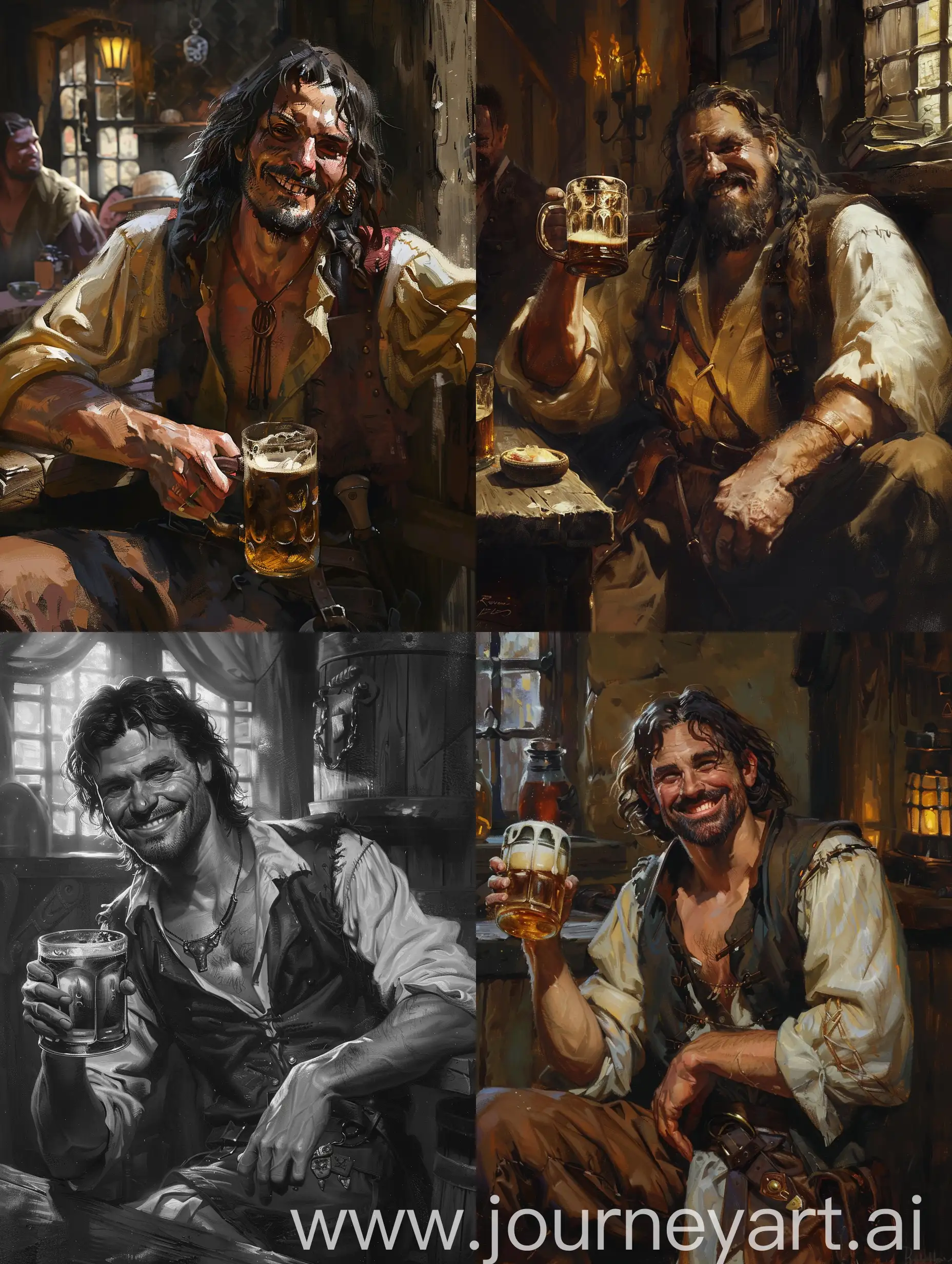 Man-Smiling-with-Beer-Mug-in-Tavern-Scene