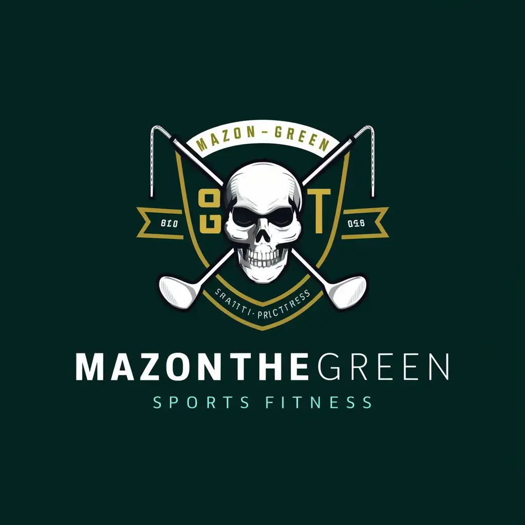 LOGO-Design-For-MazOnTheGreen-Skull-Crest-with-Golf-Clubs-Emblem-for-Sports-Fitness-Industry