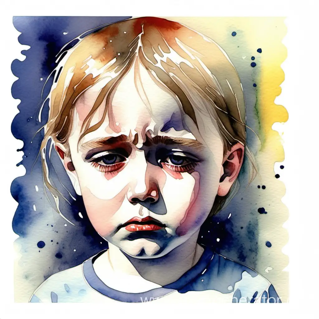 Expressive-Watercolor-Painting-Emotional-Portrait-of-a-Lonely-Child