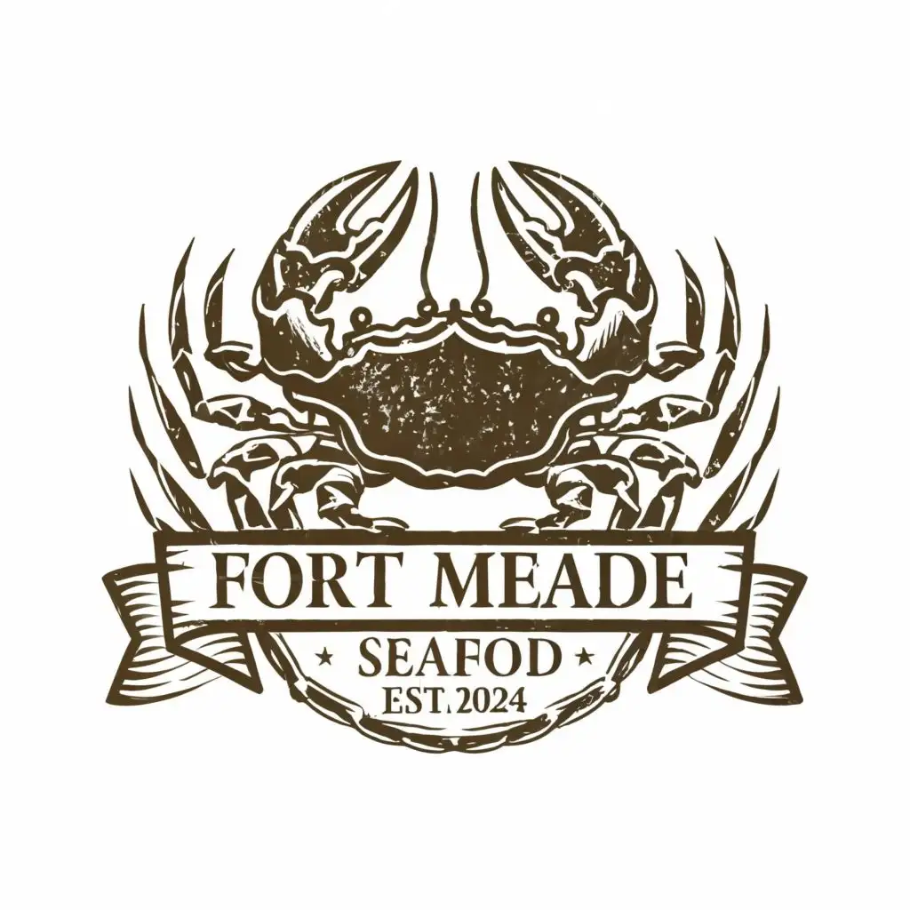 logo, "logo, classic historic vintage shield, crab, ribbon ,est.2024,  natural outline", with the text "Fort Meade Seafood", typography, be used in Restaurant industry