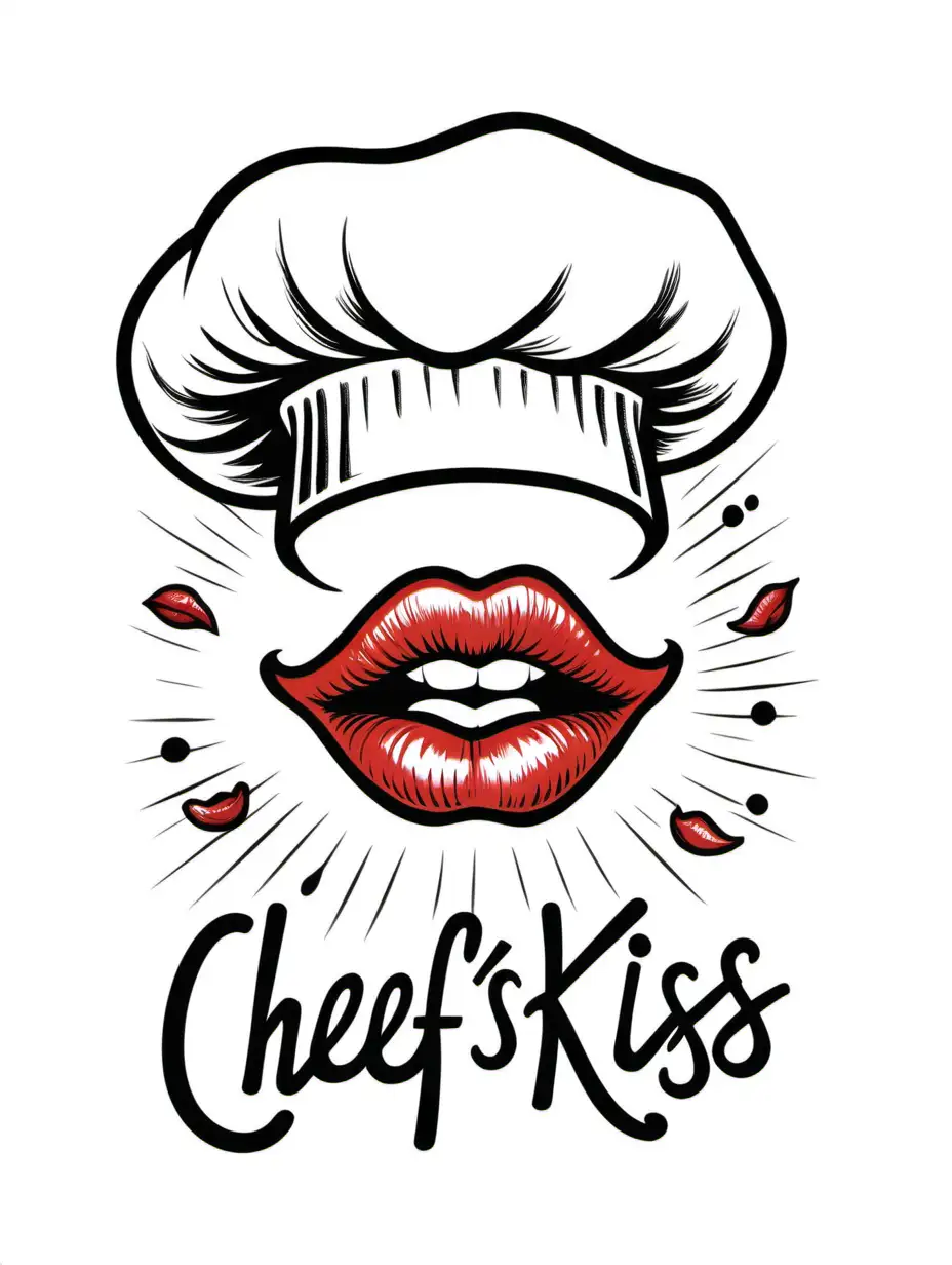  "Chef's Kiss" with a hand-drawn chef's hat and lips in the t-shirt design 