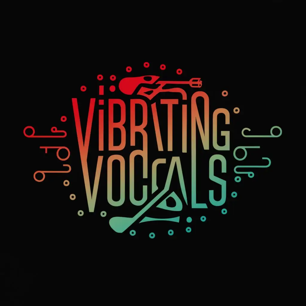 a logo design,with the text "VIBRATING VOCALS", main symbol:Very energetic and modern musical instruments,complex,clear background