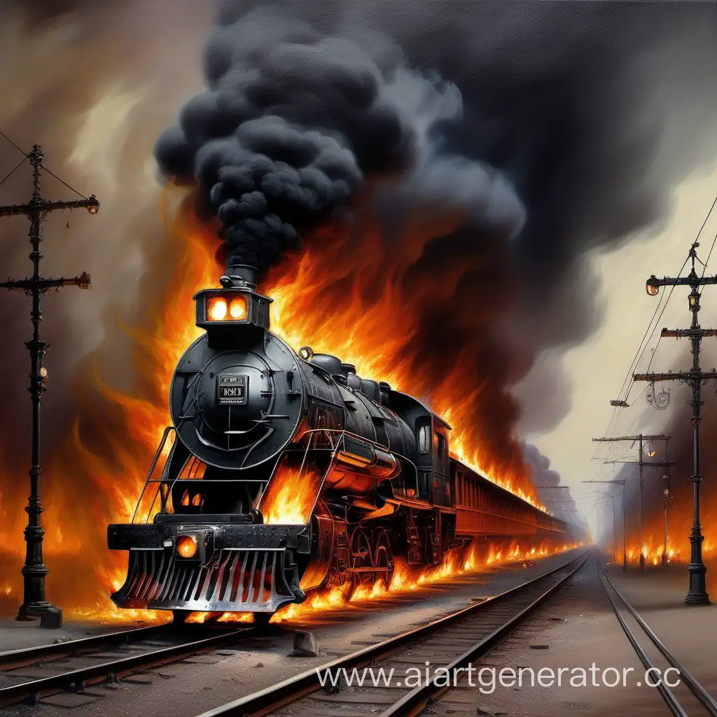 Burning Train Painting