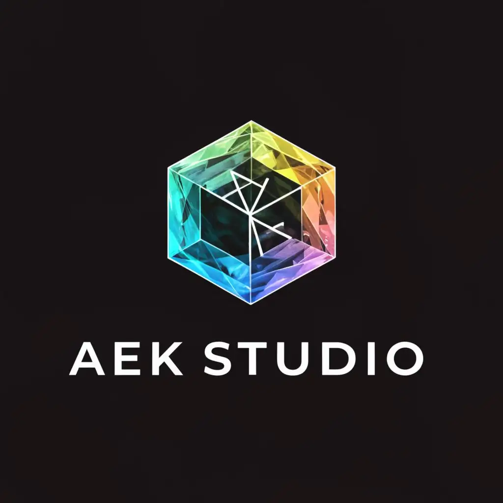 logo, logo for "AEK STUDIO", with an elegant design featuring a crystalline 3D prism. The initials "AEK STUDIO" are stylishly inscribed on one face of the prism, reflecting a modern and digital style., with the text "AEK STUDIO", typography, be used in Technology industry