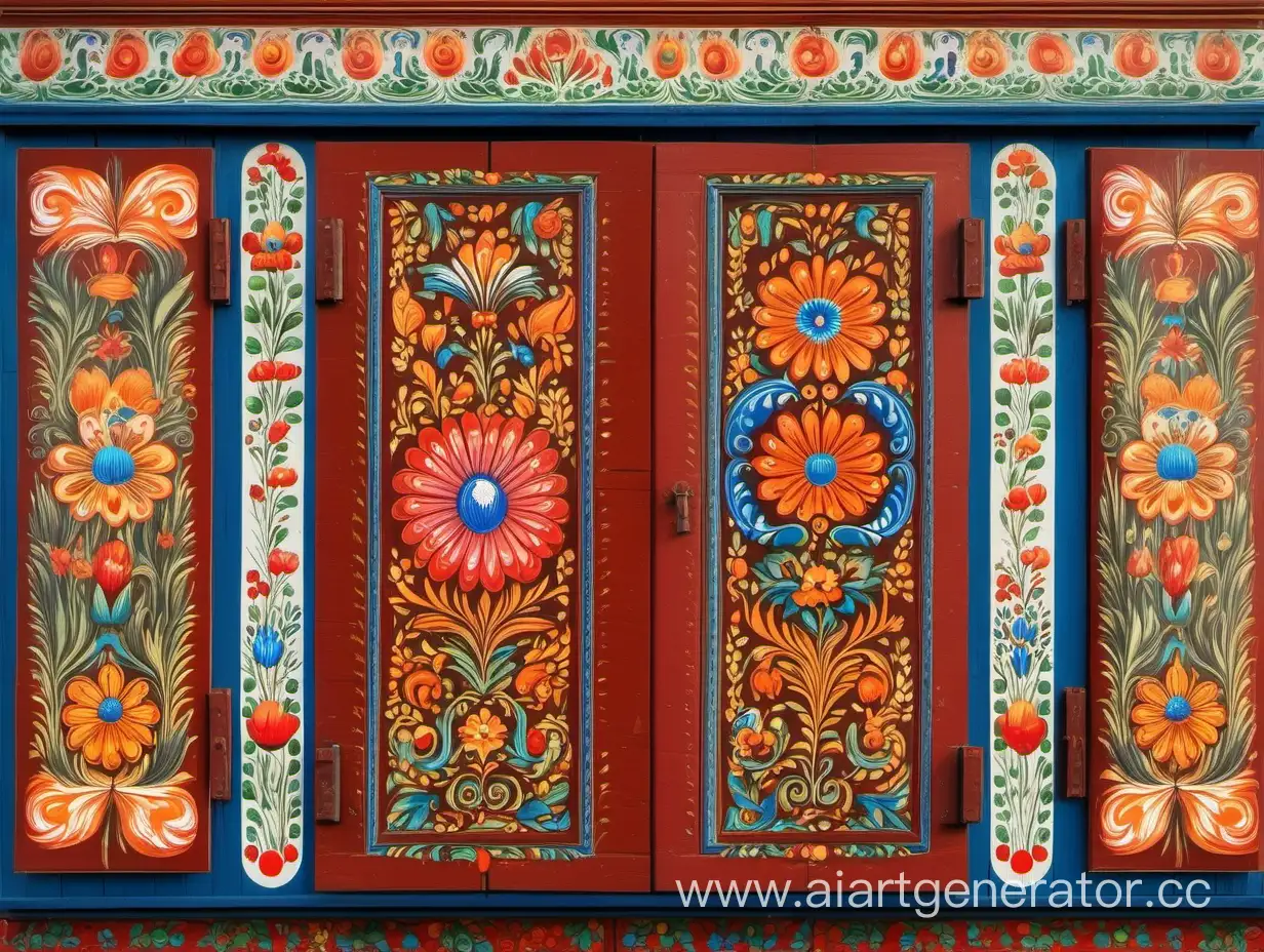Charming-Wooden-Izba-with-Closed-Painted-Shutters-in-Russian-Folk-Style