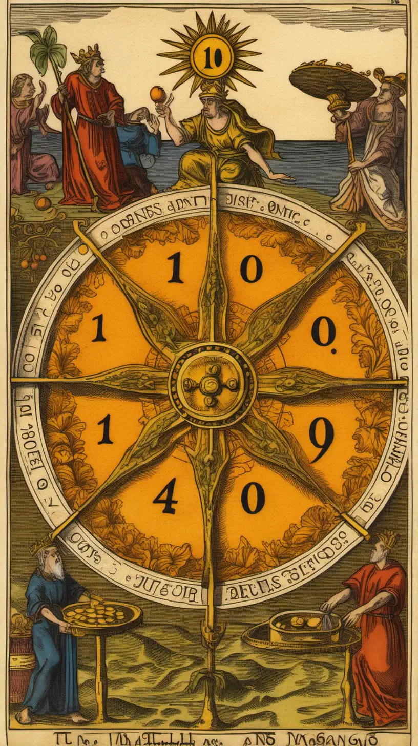 Marseille Tarot Card Wheel of Fortune with Four Kings and Elements of Chance