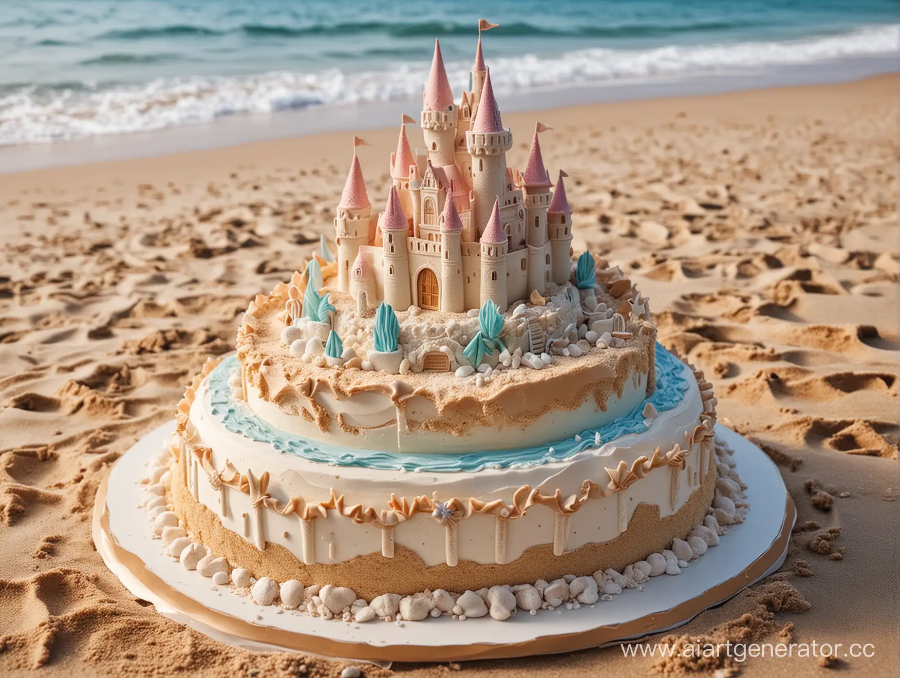 торт с замком на пляже