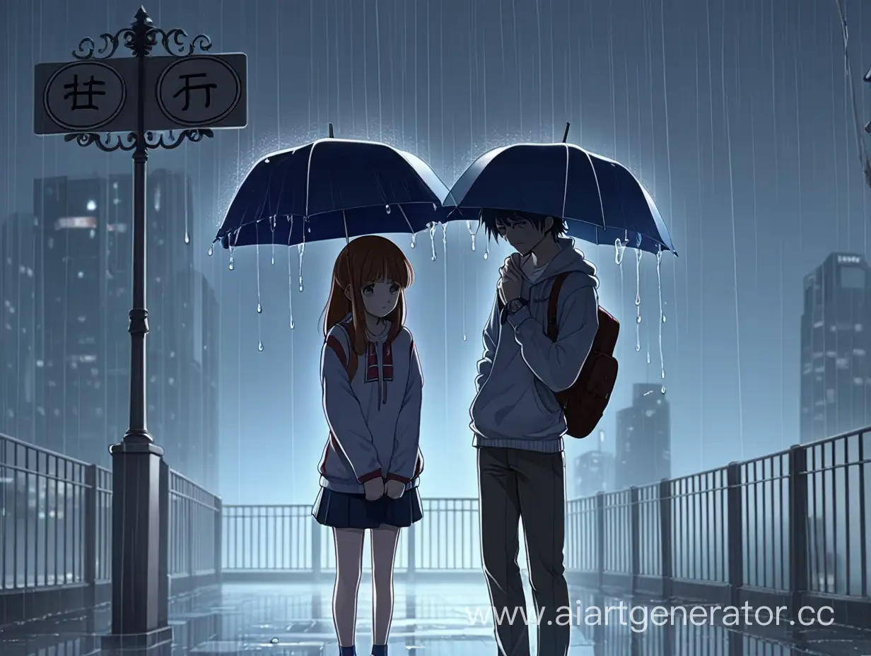 
sadness, anime style, a girl and a guy broke up, sadness, rain