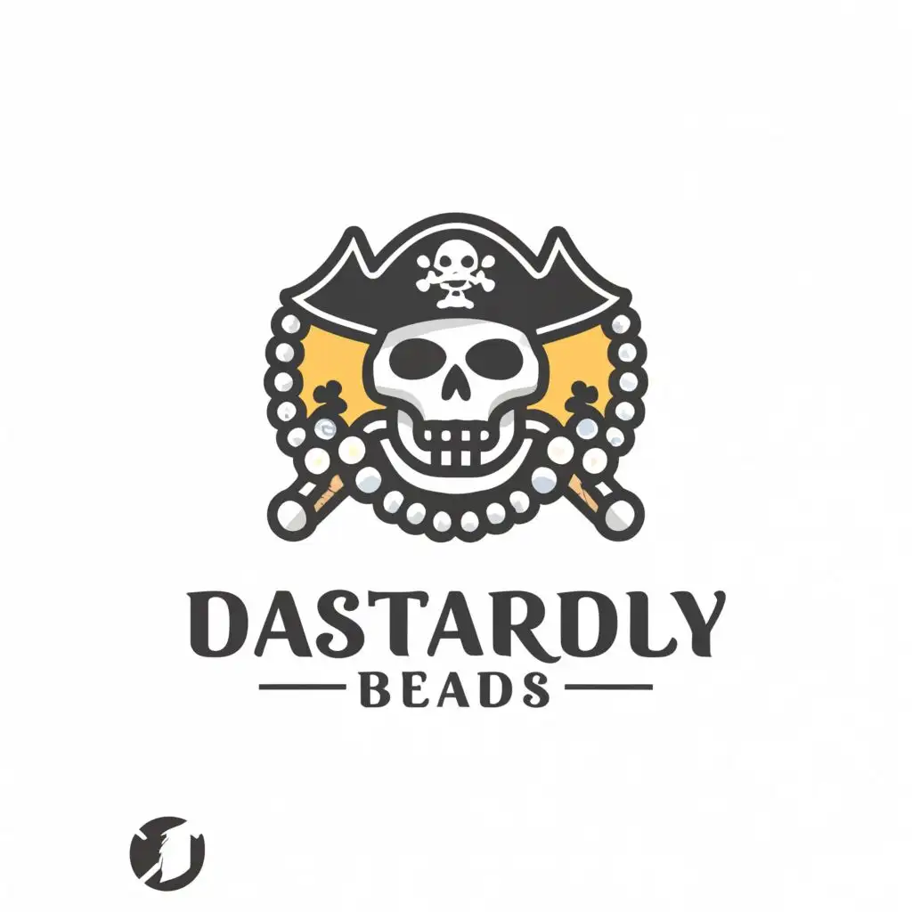 LOGO-Design-For-Dastardly-Beads-Minimalistic-Skull-and-Scallop-Shell-with-Pirate-and-Pearl-Motif