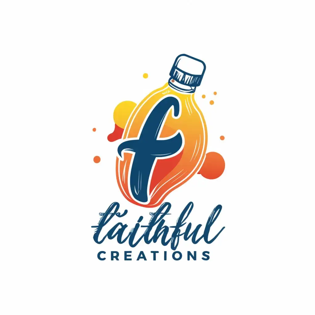a logo design,with the text "FAITHFUL CREATIONS", main symbol:Cursive f bright colors Pepsi style beverage,Moderate,clear background