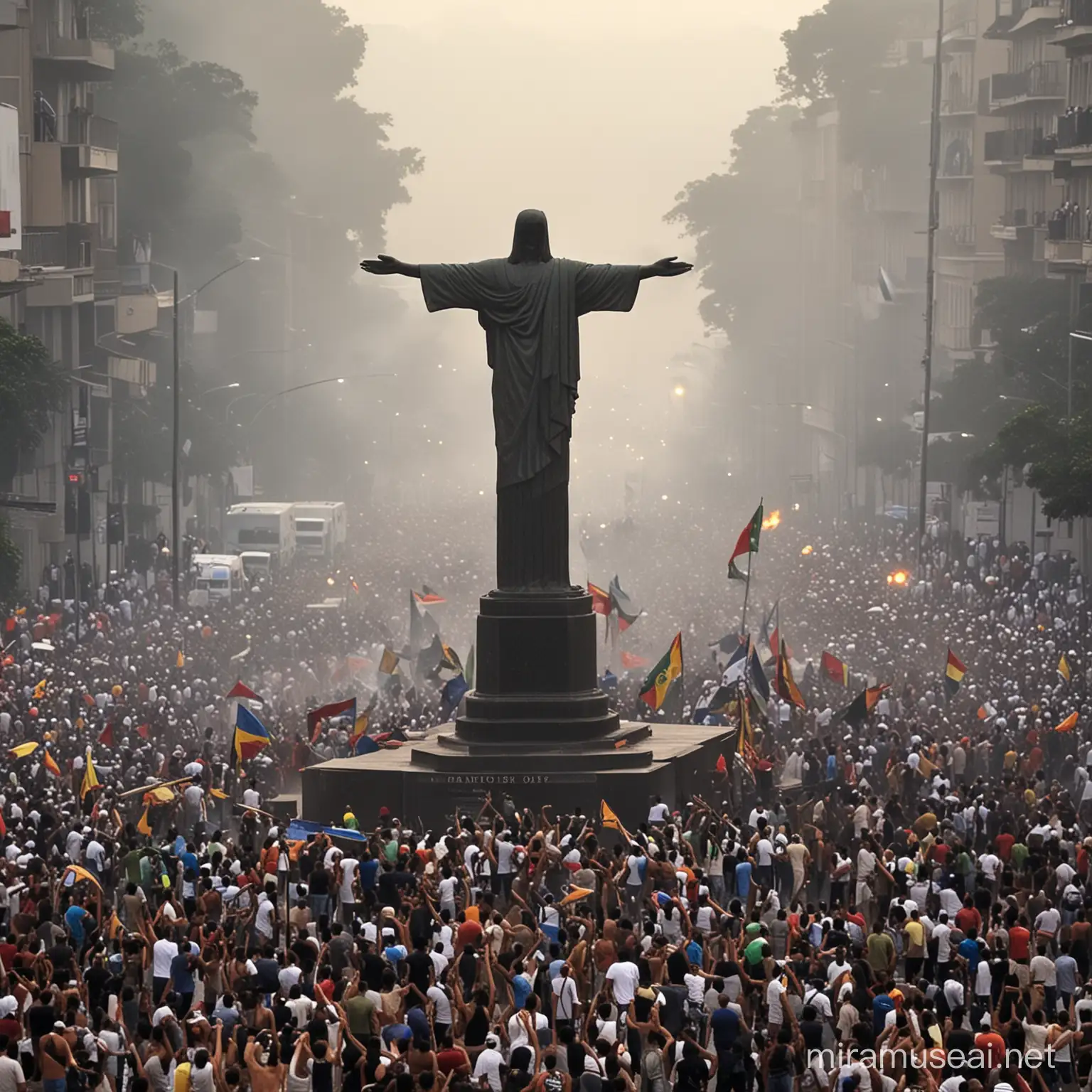 Riots in Rio de jenairo  vor Jesus statue