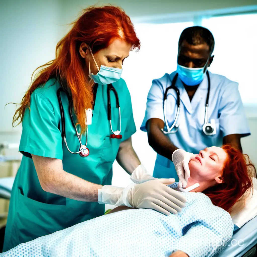 redhaired woman   gets cpr from doctors in icu middle chest