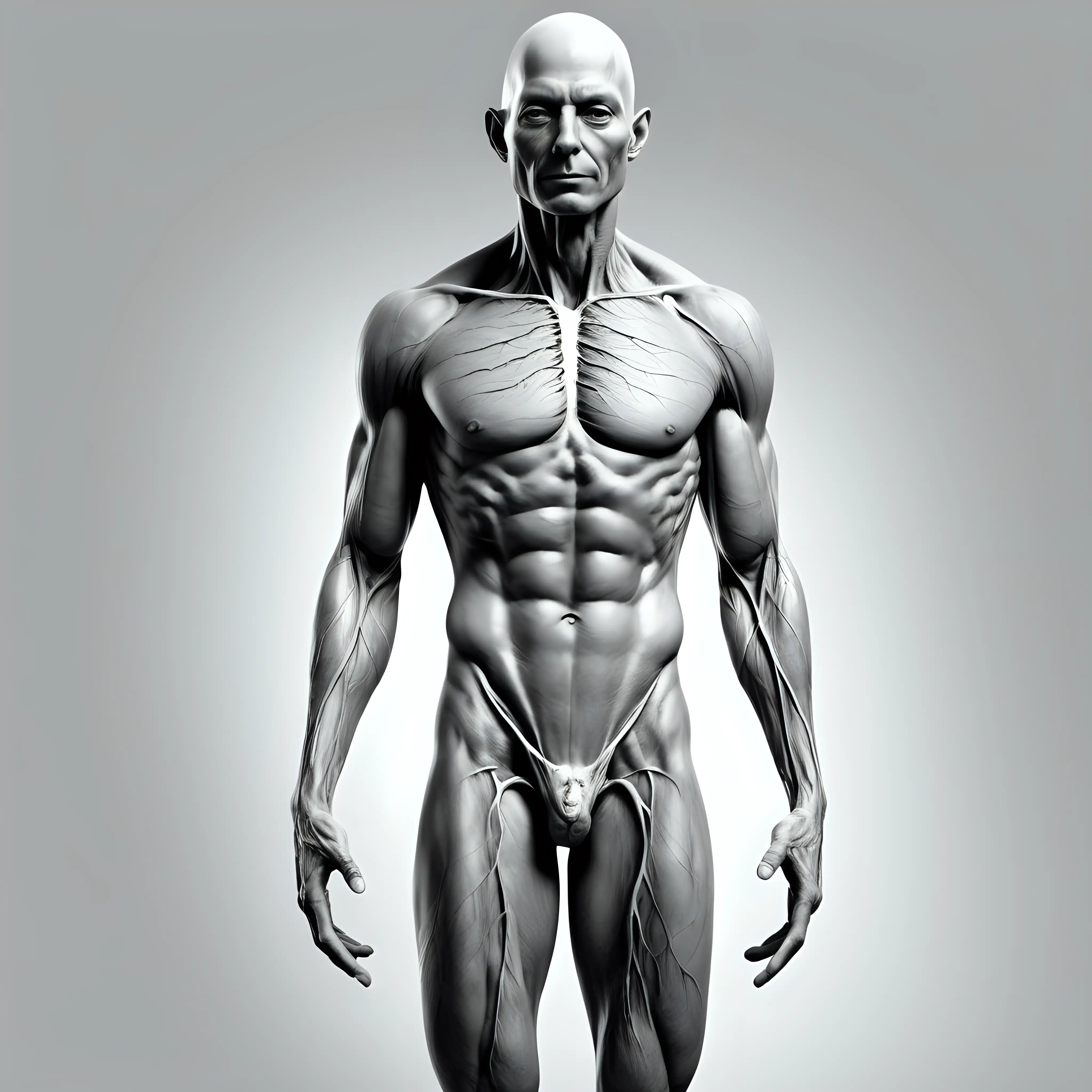 veiny full human body front, realistic, high detail, black and white,  no hair, no shadows, male, high contrast, white body, black veins