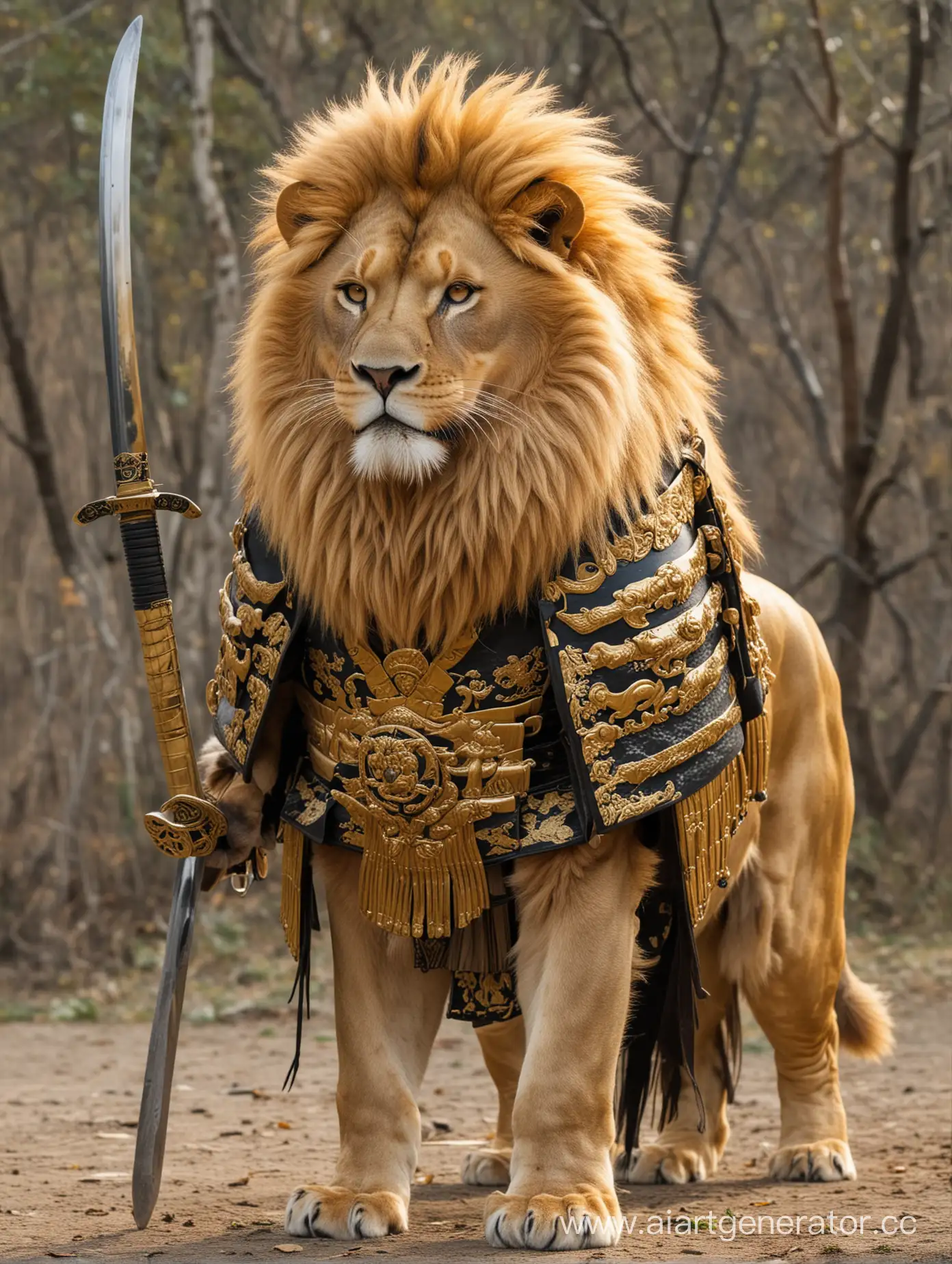 Golden-Mane-Lion-with-Scabbarded-Katana