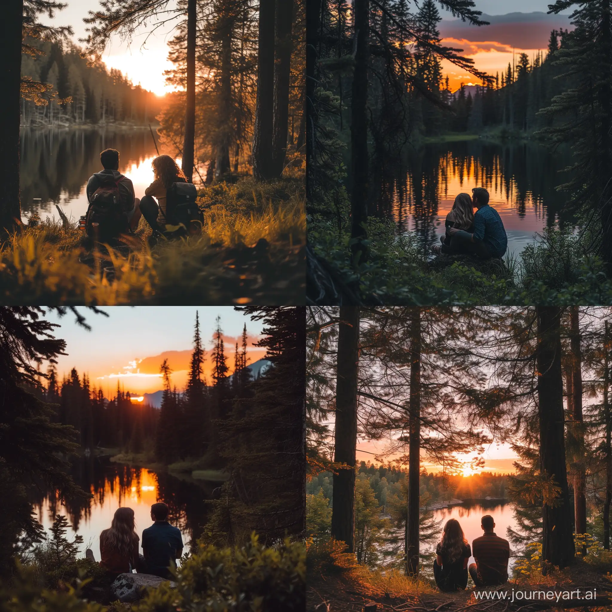 Короткая поездка, лес, природа, романтика, влюблённые, закат, озеро