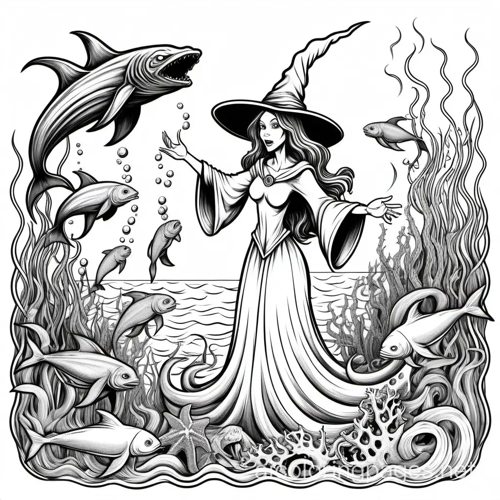 Sea-Witch-Summoning-Sea-Creatures-Coloring-Page-for-Kids
