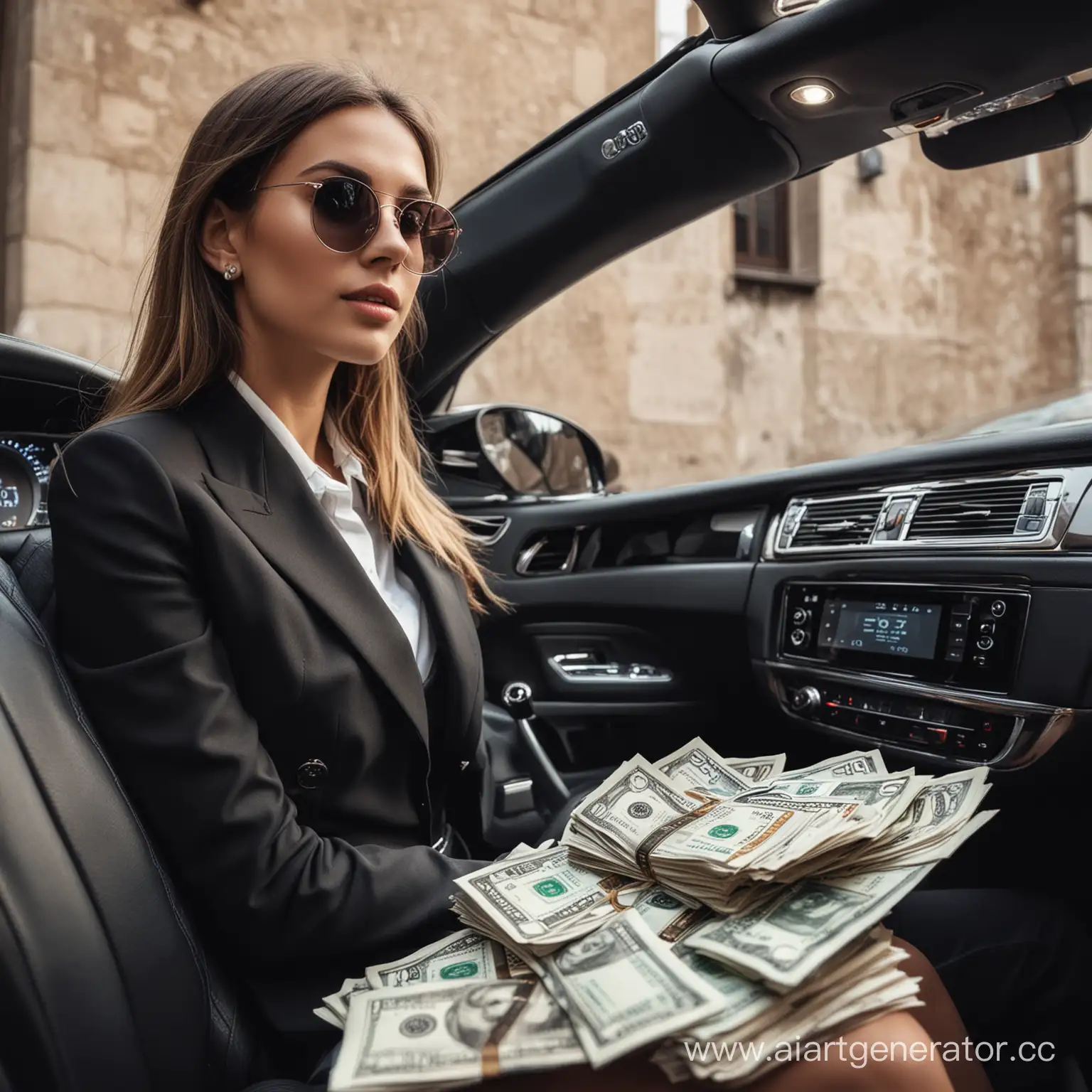 лакшери фото с человеком сидящем в дорогой машине с деньгами